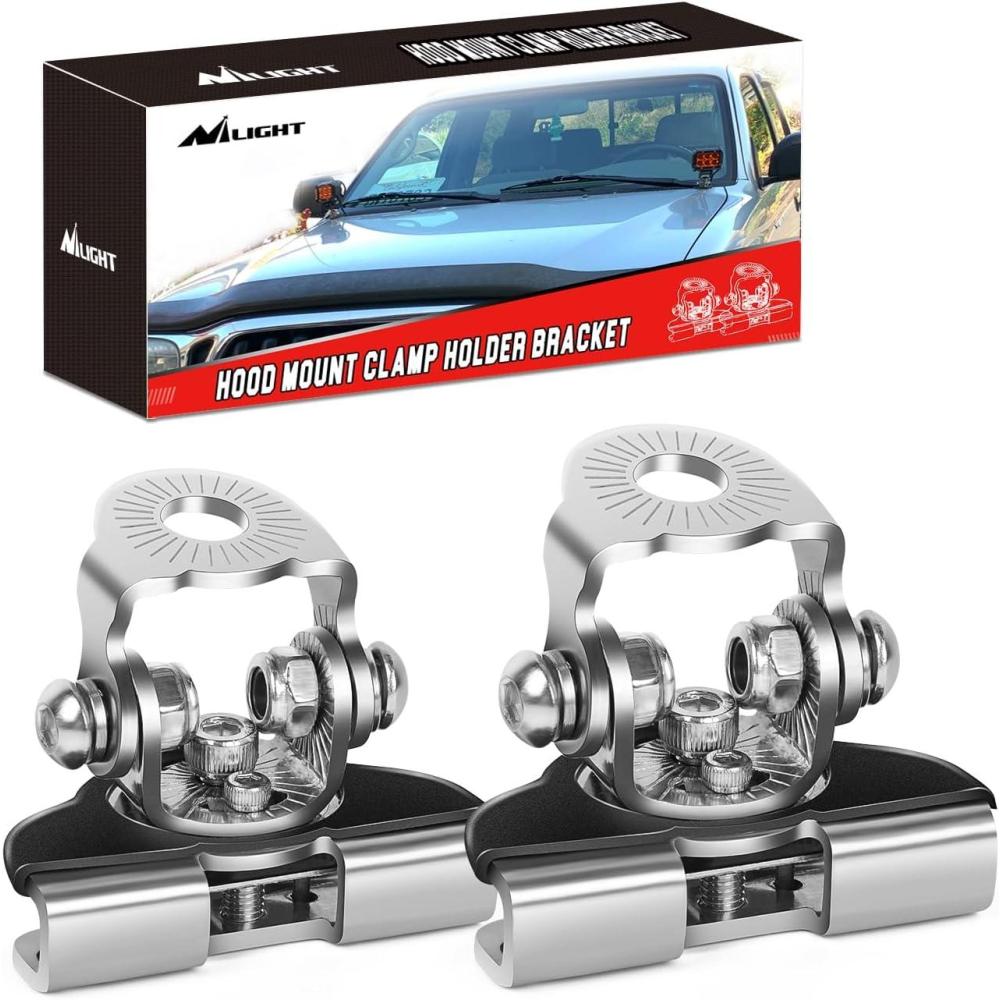 imageNilight LED Light Bar Mounting Bracket 2PCS Universal Adjustable Pillar Hood Fog Pods Work Lamp No Drilling Aluminum Mount Clamp Holder for Truck SUV Pickup Van 4x4 OffRoad BlackSilver2