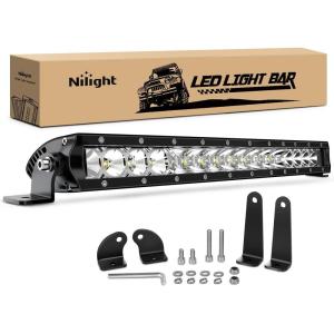 imageNilight  NI04100W 17quot 80w LED Work Light Single Row Spot Flood Combo LED Light Bar Driving Lights Offroad Lighting  2 Style Mounting Brackets2 years WarrantyWhite