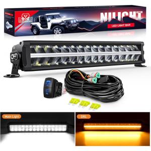 imageNilight 30 Inch LED Light Bar DRL 240W 24800LM AntiGlare Flood Spot Offroad LED Driving Light IP68 w 12AWG DT Connector Wiring Harness for Pickup Truck SUV ATV UTV Boat 4x4 JeepAmber DRL