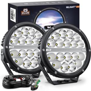 imageNilight 9 Inch Round Offroad LED Driving Lights with DRL 2PCS 140W 15560LM IP68 Spot Flood Combo Work Light with 12AWG DT Connector Wiring Harness Kit for 4x4 Jeep Truck ATV UTV SUV 5 Year WarrantyWhite DRL