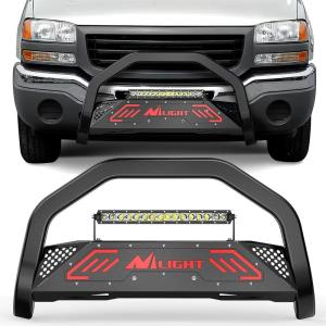 imageNilight Bull Bar with Light Compatible with Nissan Frontier 20052020 Tow Hooks Must be Removed Front Bumper Grille Brush Push Guard with Skid Plate Licence Hole BlackFor Chevy Silverado 19992006