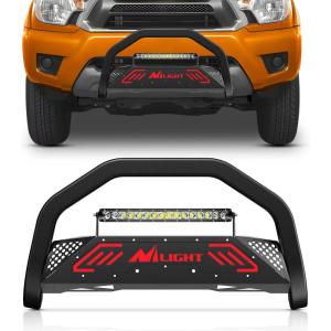 imageNilight Bull Bar with Light Compatible with Nissan Frontier 20052020 Tow Hooks Must be Removed Front Bumper Grille Brush Push Guard with Skid Plate Licence Hole BlackFor Toyota Tacoma 20052015