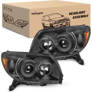 imageNilight Headlights Assembly for Toyota 4Runner 2006 2007 2008 2009 Headlamp Black Housing Amber ReflectorBlack Housing Amber Reflector