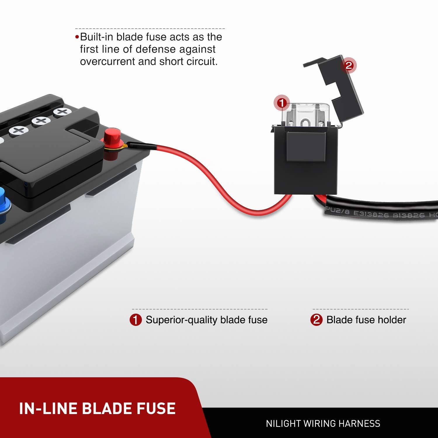 imageNilight  10017W 16AWG DT Connector Wiring Harness Kit LED Light Bar 12V On Off Switch Power Relay Blade Fuse for Off Road Lights LED Work LightONE Lead14AWG Wiring Harness2 Leads