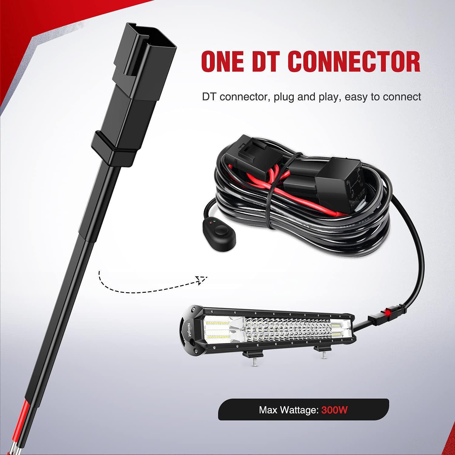 imageNilight  10017W 16AWG DT Connector Wiring Harness Kit LED Light Bar 12V On Off Switch Power Relay Blade Fuse for Off Road Lights LED Work LightONE Lead14AWG Wiring Harness1 Lead