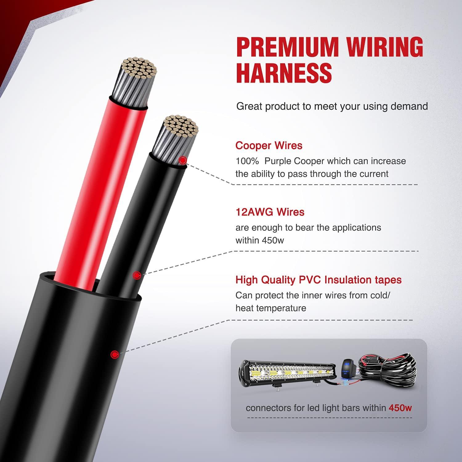 imageNilight  10019W LED Light Bar Wiring Harness Kit 12AWG Heavy Duty 12V 5Pin Rocker Switch Laser On off Waterproof Switch Power Relay Blade Fuse1 Lead2 Years Warranty