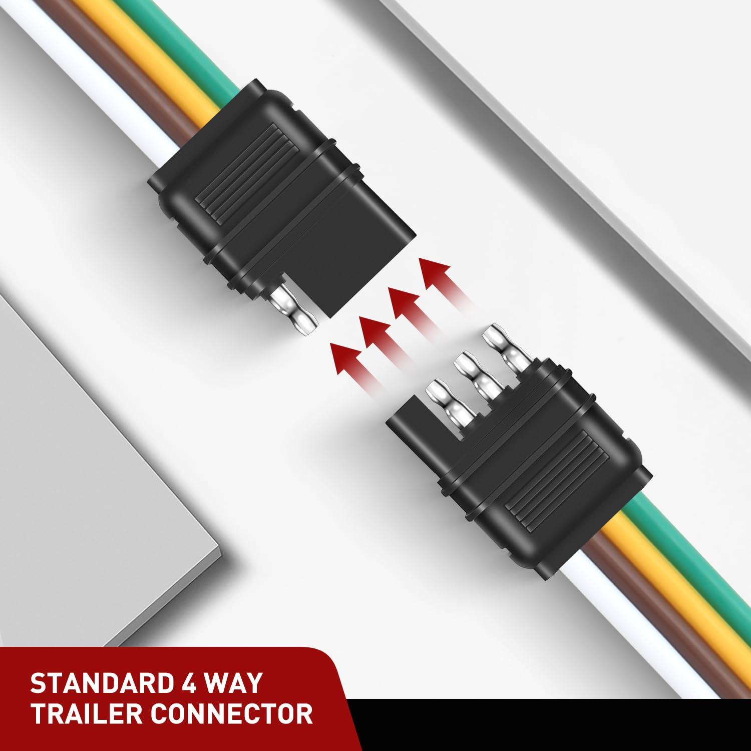 imageNilight  10039W 4 Pin Flat Trailer Wiring Harness Kit 18AWG 25Feet Male 4Feet Female WishboneStyle Wiring Harness Extension kit for Utility Boat Trailer LightsMale End 4Pin Wiring Harness 25inch