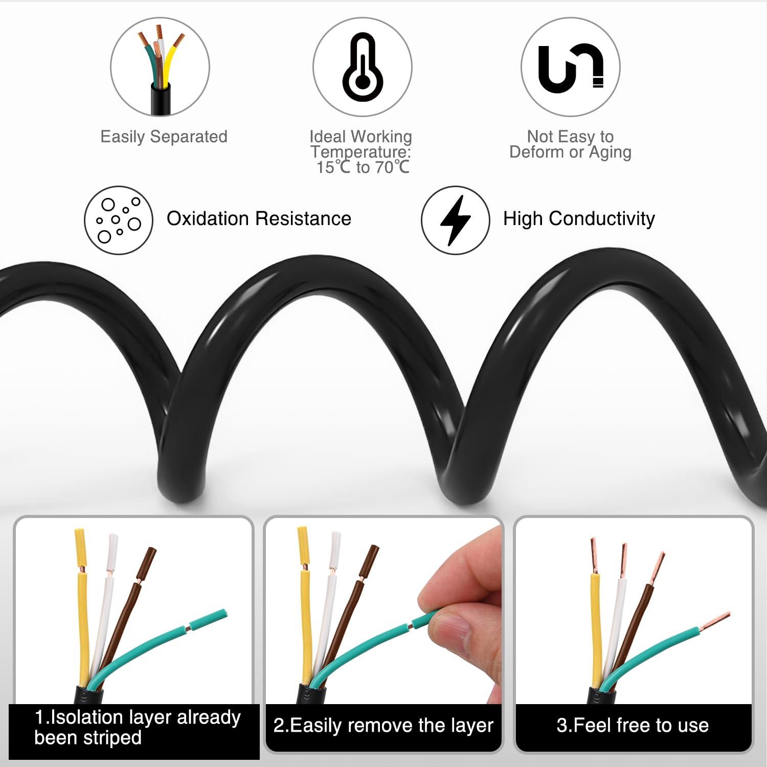 imageNilight  10039W 4 Pin Flat Trailer Wiring Harness Kit 18AWG 25Feet Male 4Feet Female WishboneStyle Wiring Harness Extension kit for Utility Boat Trailer Lights4 Pin Trailer Extension Cable 25FT