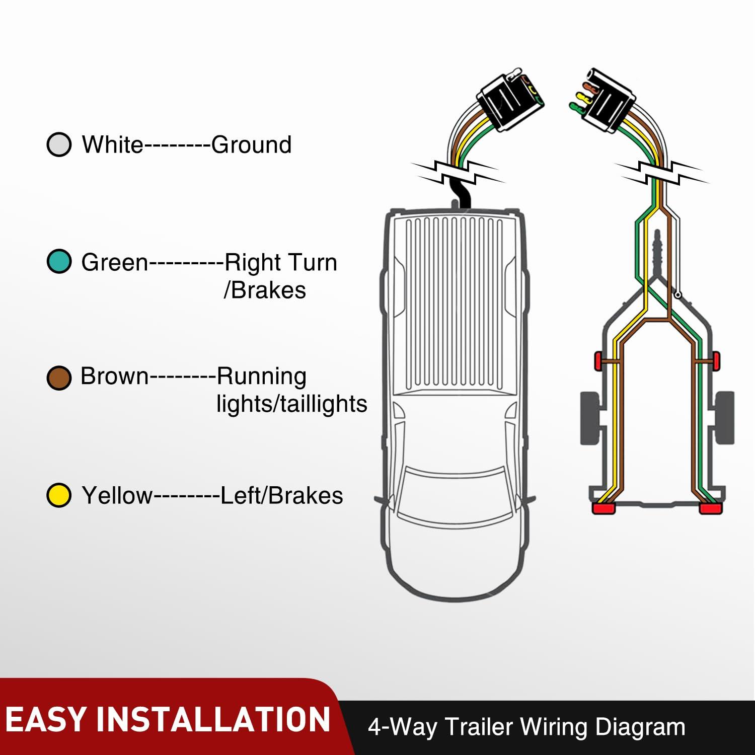 imageNilight  10039W 4 Pin Flat Trailer Wiring Harness Kit 18AWG 25Feet Male 4Feet Female WishboneStyle Wiring Harness Extension kit for Utility Boat Trailer Lights4 Pin Trailer Extension Cable 25FT