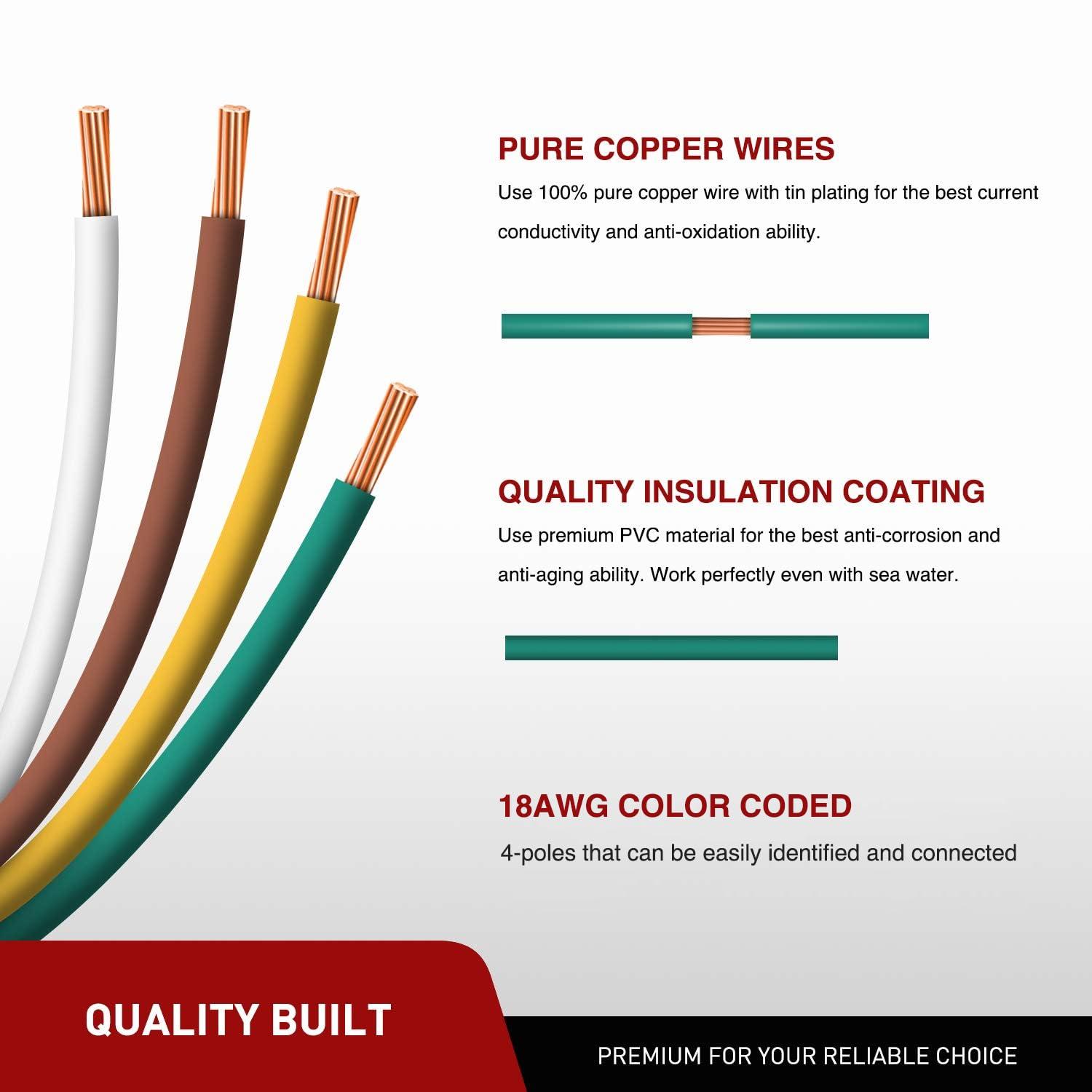 imageNilight  10039W 4 Pin Flat Trailer Wiring Harness Kit 18AWG 25Feet Male 4Feet Female WishboneStyle Wiring Harness Extension kit for Utility Boat Trailer LightsMale End 4Pin Wiring Harness 25inch