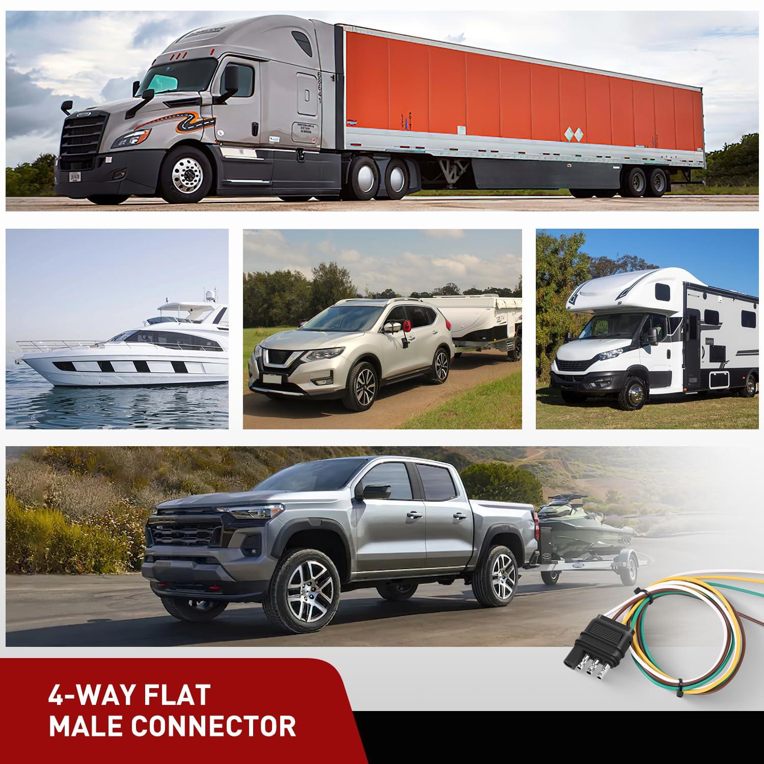 imageNilight  10039W 4 Pin Flat Trailer Wiring Harness Kit 18AWG 25Feet Male 4Feet Female WishboneStyle Wiring Harness Extension kit for Utility Boat Trailer LightsMale End 4Pin Wiring Harness 25inch