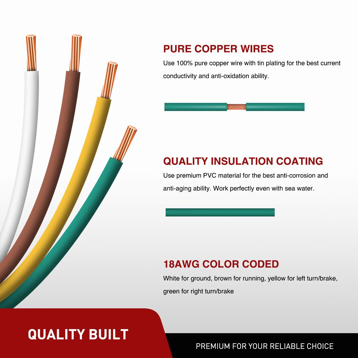 imageNilight  10039W 4 Pin Flat Trailer Wiring Harness Kit 18AWG 25Feet Male 4Feet Female WishboneStyle Wiring Harness Extension kit for Utility Boat Trailer Lights4 Pin Trailer Wiring Harness