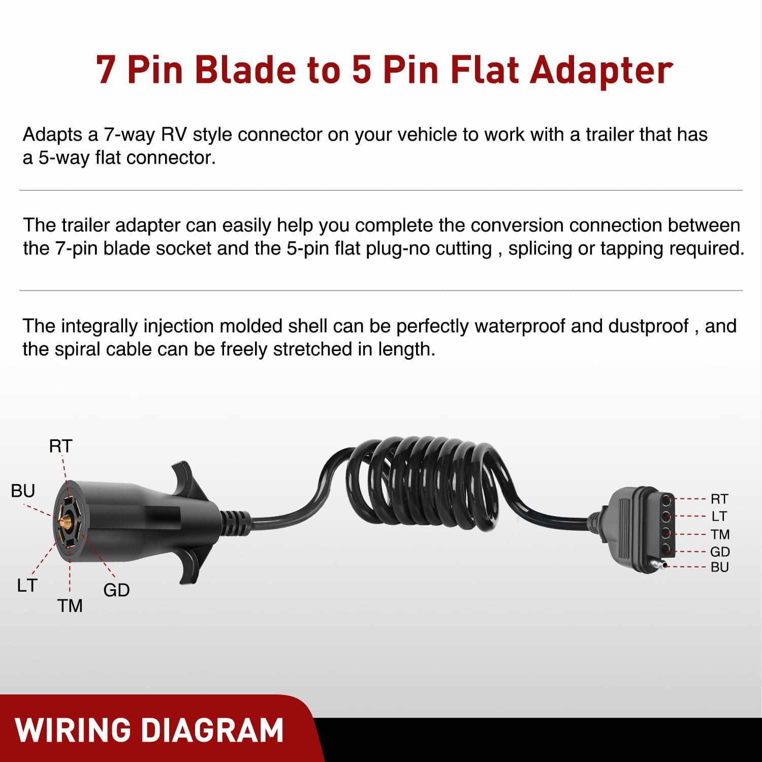imageNilight  10039W 4 Pin Flat Trailer Wiring Harness Kit 18AWG 25Feet Male 4Feet Female WishboneStyle Wiring Harness Extension kit for Utility Boat Trailer Lights7Pin to 5Pin Coiled Cable