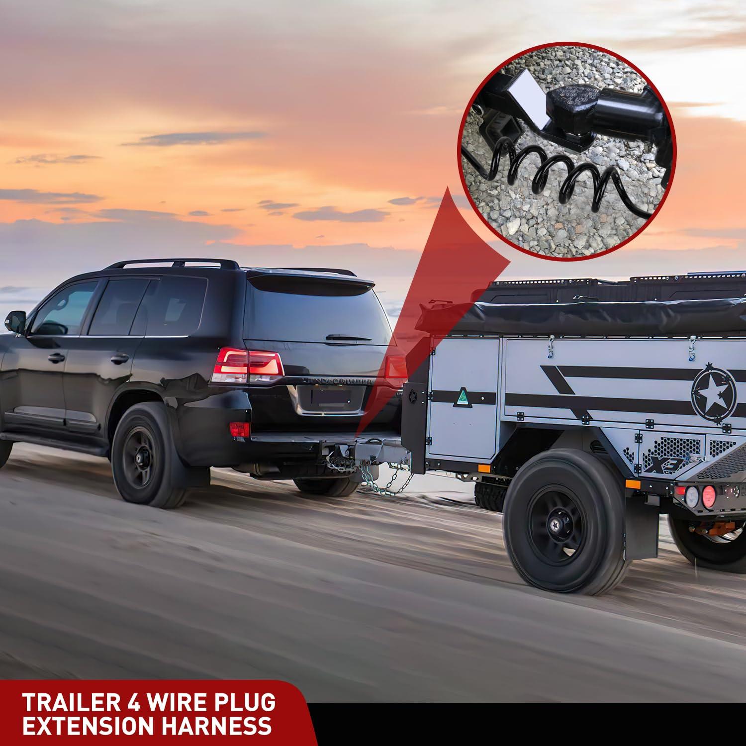 imageNilight  10039W 4 Pin Flat Trailer Wiring Harness Kit 18AWG 25Feet Male 4Feet Female WishboneStyle Wiring Harness Extension kit for Utility Boat Trailer Lights4 Way Coiled Jacket Cable 3 Feet