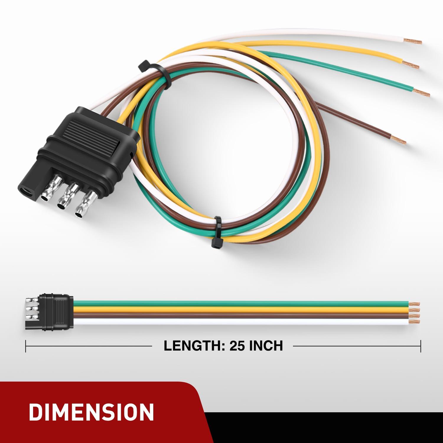 imageNilight  10039W 4 Pin Flat Trailer Wiring Harness Kit 18AWG 25Feet Male 4Feet Female WishboneStyle Wiring Harness Extension kit for Utility Boat Trailer LightsMale End 4Pin Wiring Harness 25inch