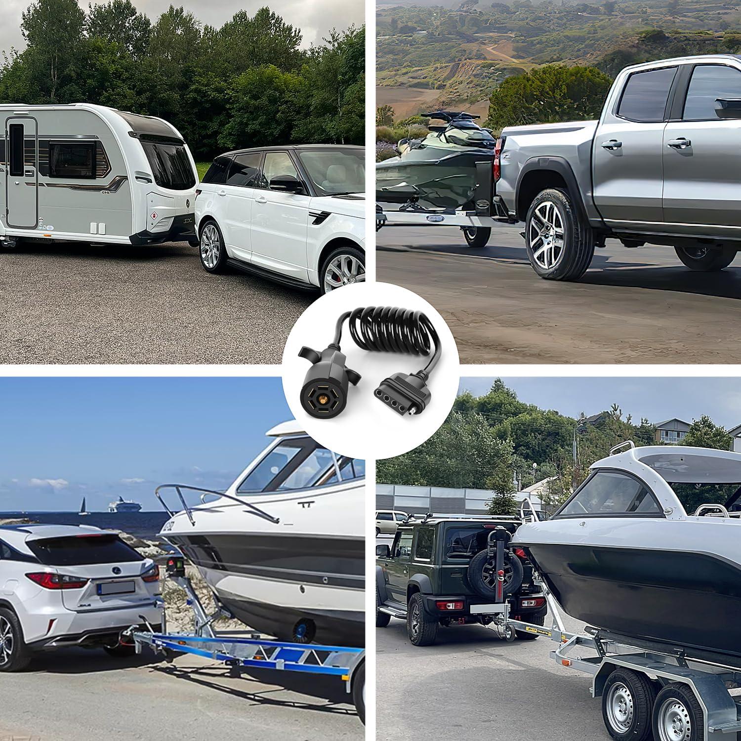 imageNilight  10039W 4 Pin Flat Trailer Wiring Harness Kit 18AWG 25Feet Male 4Feet Female WishboneStyle Wiring Harness Extension kit for Utility Boat Trailer Lights7Pin to 5Pin Coiled Cable