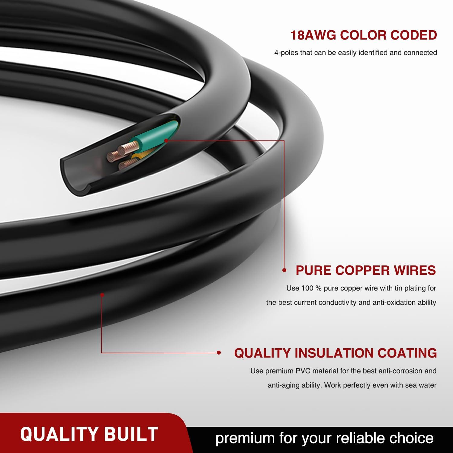 imageNilight  10039W 4 Pin Flat Trailer Wiring Harness Kit 18AWG 25Feet Male 4Feet Female WishboneStyle Wiring Harness Extension kit for Utility Boat Trailer Lights4 Way Coiled Jacket Cable 3 Feet