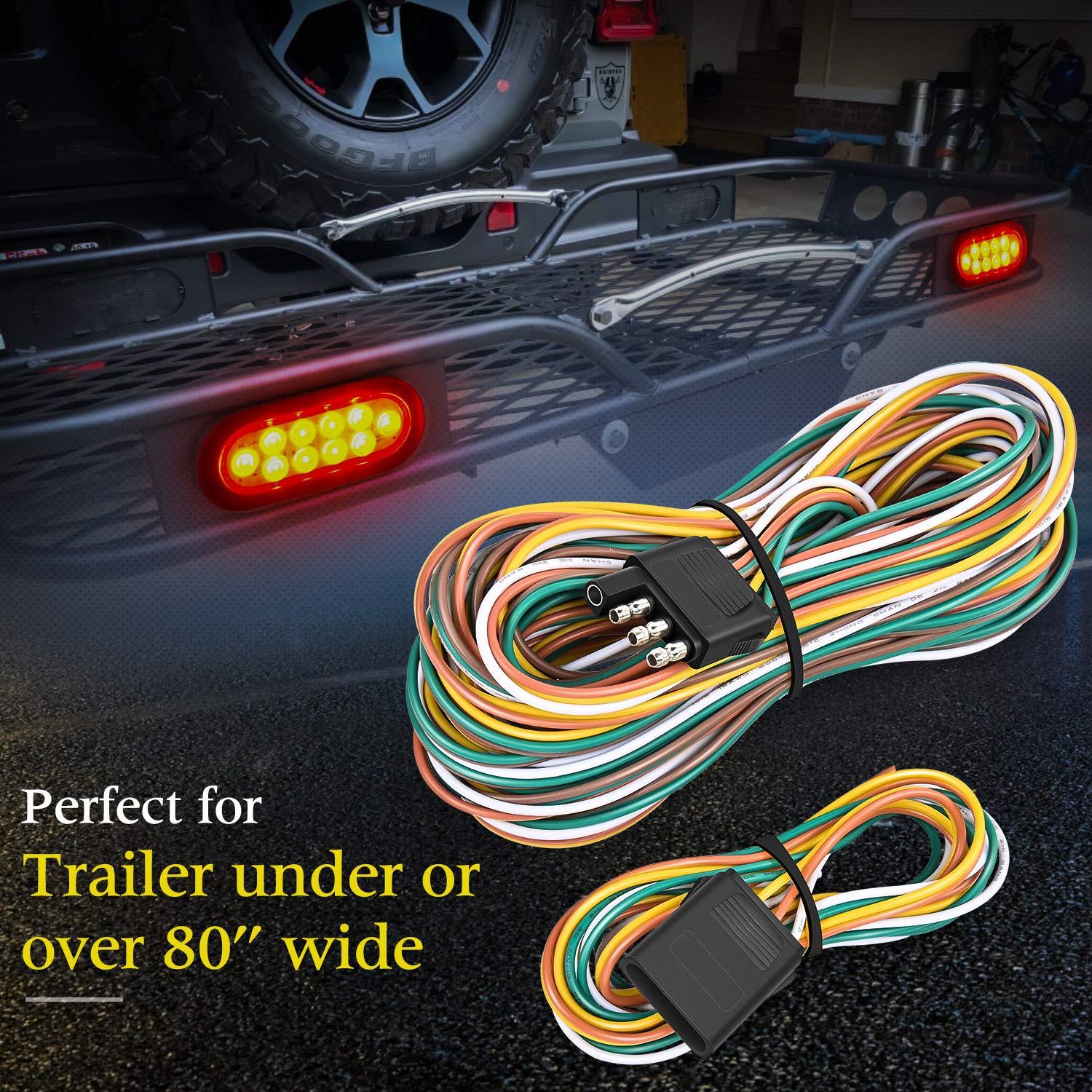 imageNilight  10039W 4 Pin Flat Trailer Wiring Harness Kit 18AWG 25Feet Male 4Feet Female WishboneStyle Wiring Harness Extension kit for Utility Boat Trailer Lights4 Pin Trailer Wiring Harness