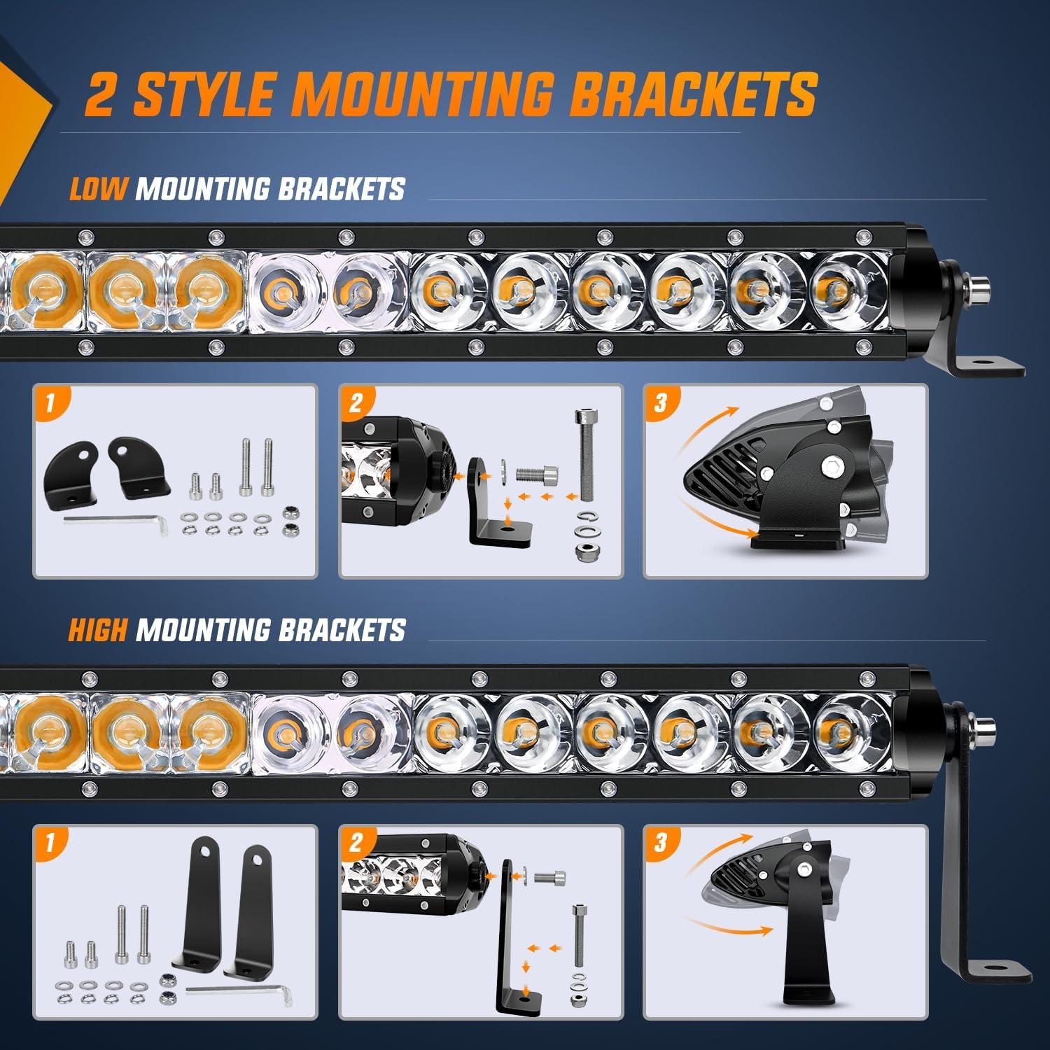 imageNilight  40007CA 51Inch 250W Super Slim Spot Flood Combo Bar Driving Fog Single Row Off Road LED Lights2 Style Mounting Brackets WhiteAmber