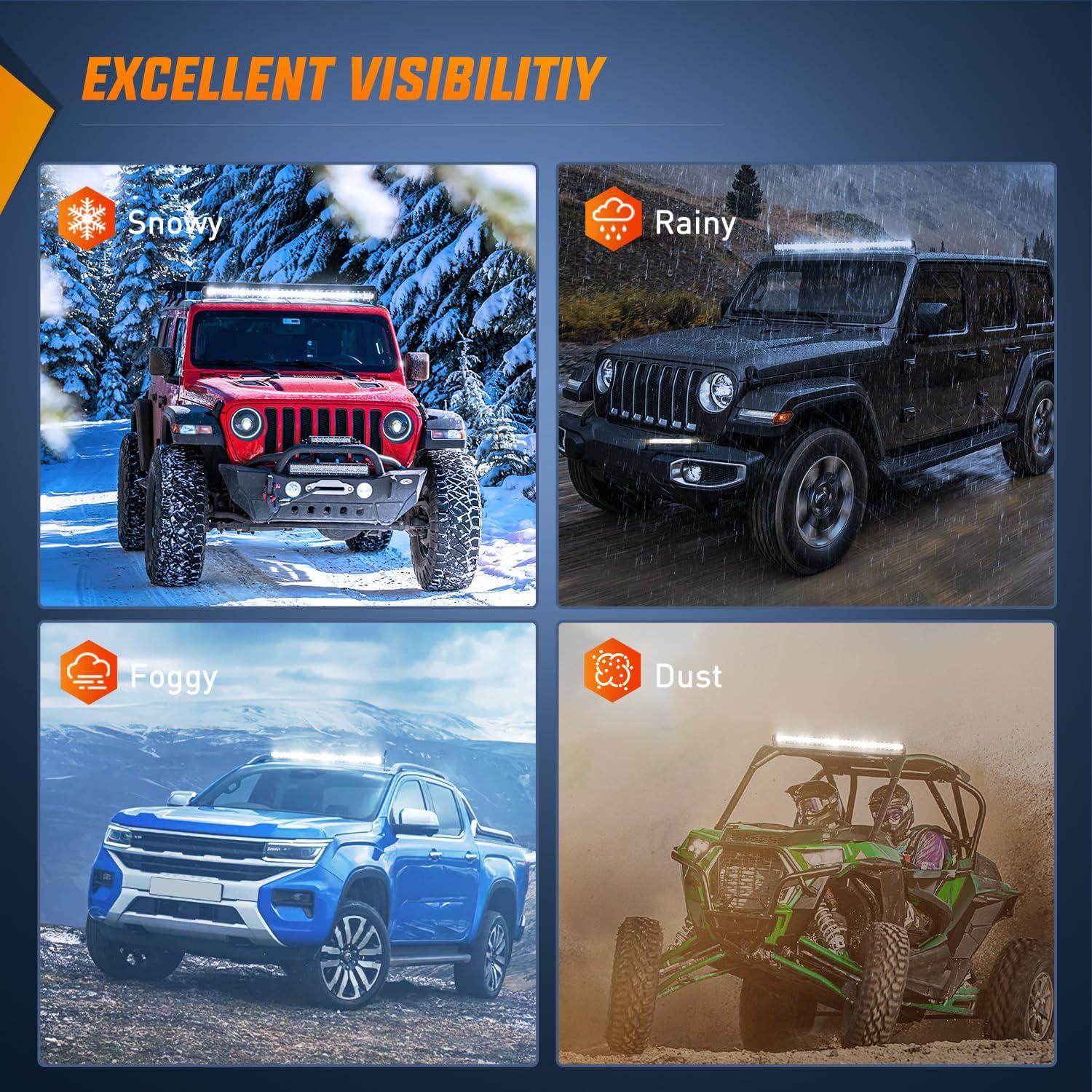 imageNilight  40007CA 51Inch 250W Super Slim Spot Flood Combo Bar Driving Fog Single Row Off Road LED Lights2 Style Mounting Brackets WhiteWhite 50Inch 130LED Slim