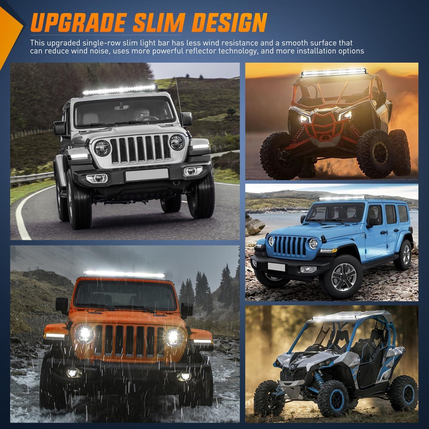 imageNilight  40007CA 51Inch 250W Super Slim Spot Flood Combo Bar Driving Fog Single Row Off Road LED Lights2 Style Mounting Brackets WhiteWhite 50Inch 130LED Slim