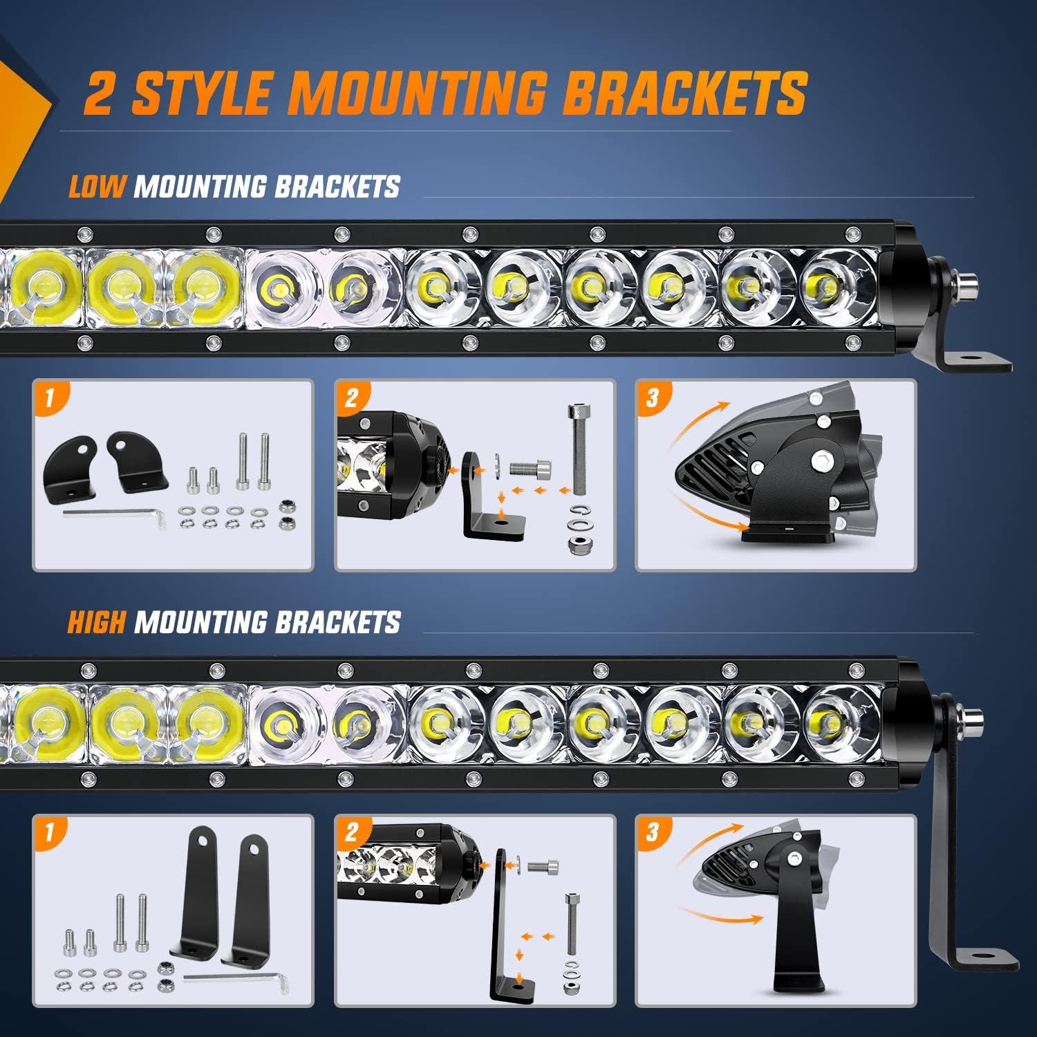 imageNilight  40007CA 51Inch 250W Super Slim Spot Flood Combo Bar Driving Fog Single Row Off Road LED Lights2 Style Mounting Brackets WhiteWhite