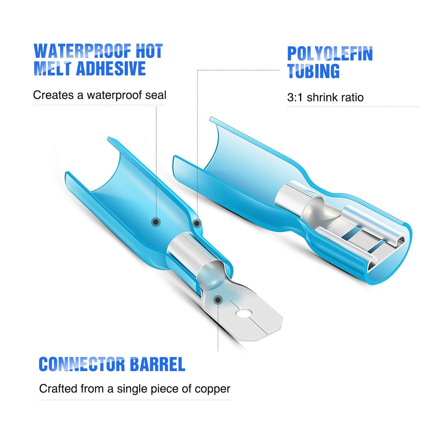 imageNilight  50027R 250 PCS Heat Shrink Spade Connectors Quick Disconnect Wire Connectors Electrical Spade Terminals Heat Shrink Fully Insulated Male and Female Wire Spade Connectors2 Years Warranty250Pcs Heat Shrink Spade Terminals