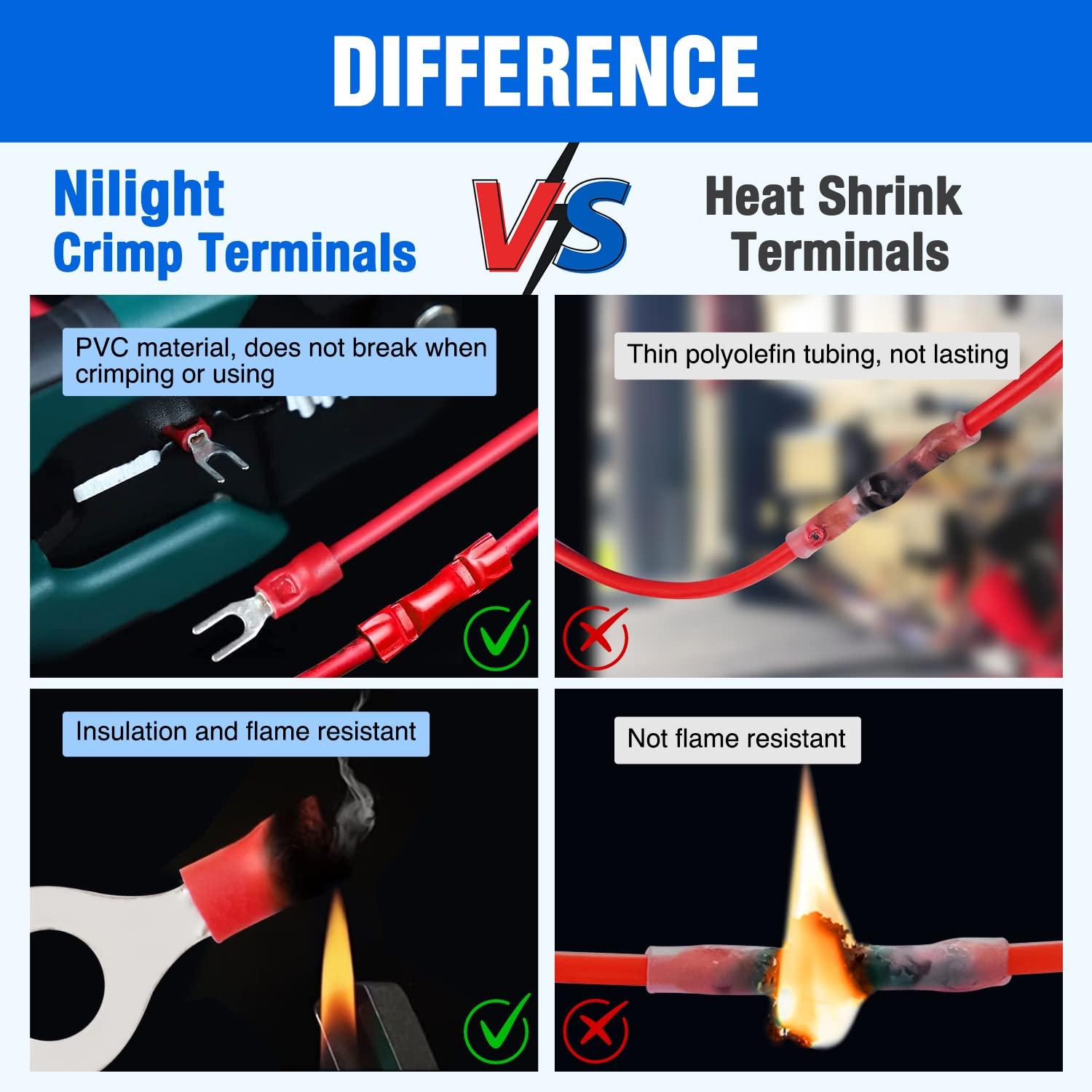 imageNilight  50027R 250 PCS Heat Shrink Spade Connectors Quick Disconnect Wire Connectors Electrical Spade Terminals Heat Shrink Fully Insulated Male and Female Wire Spade Connectors2 Years Warranty540PCS Mixed Crimp Terminals