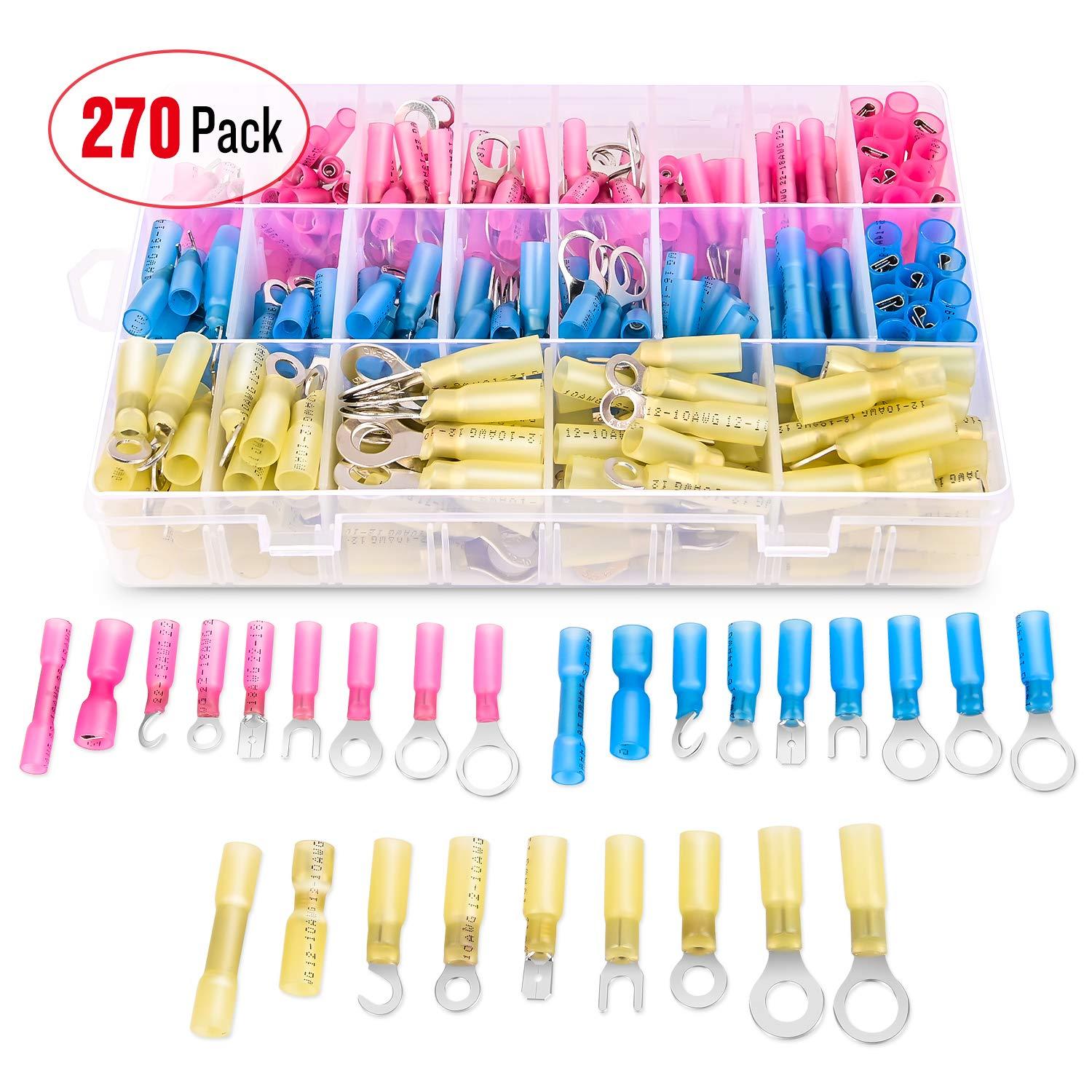 imageNilight  50027R 250 PCS Heat Shrink Spade Connectors Quick Disconnect Wire Connectors Electrical Spade Terminals Heat Shrink Fully Insulated Male and Female Wire Spade Connectors2 Years Warranty270Pcs Mixed Heat Shrink Terminals