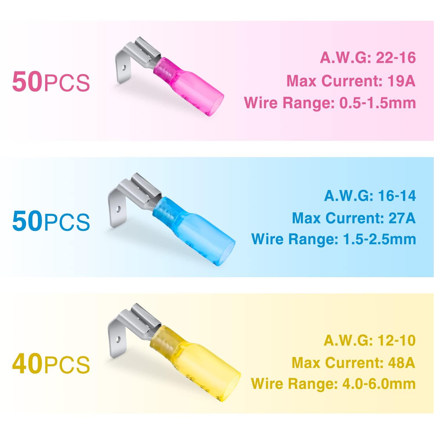 imageNilight  50027R 250 PCS Heat Shrink Spade Connectors Quick Disconnect Wire Connectors Electrical Spade Terminals Heat Shrink Fully Insulated Male and Female Wire Spade Connectors2 Years Warranty140Pcs Piggy Back Terminals
