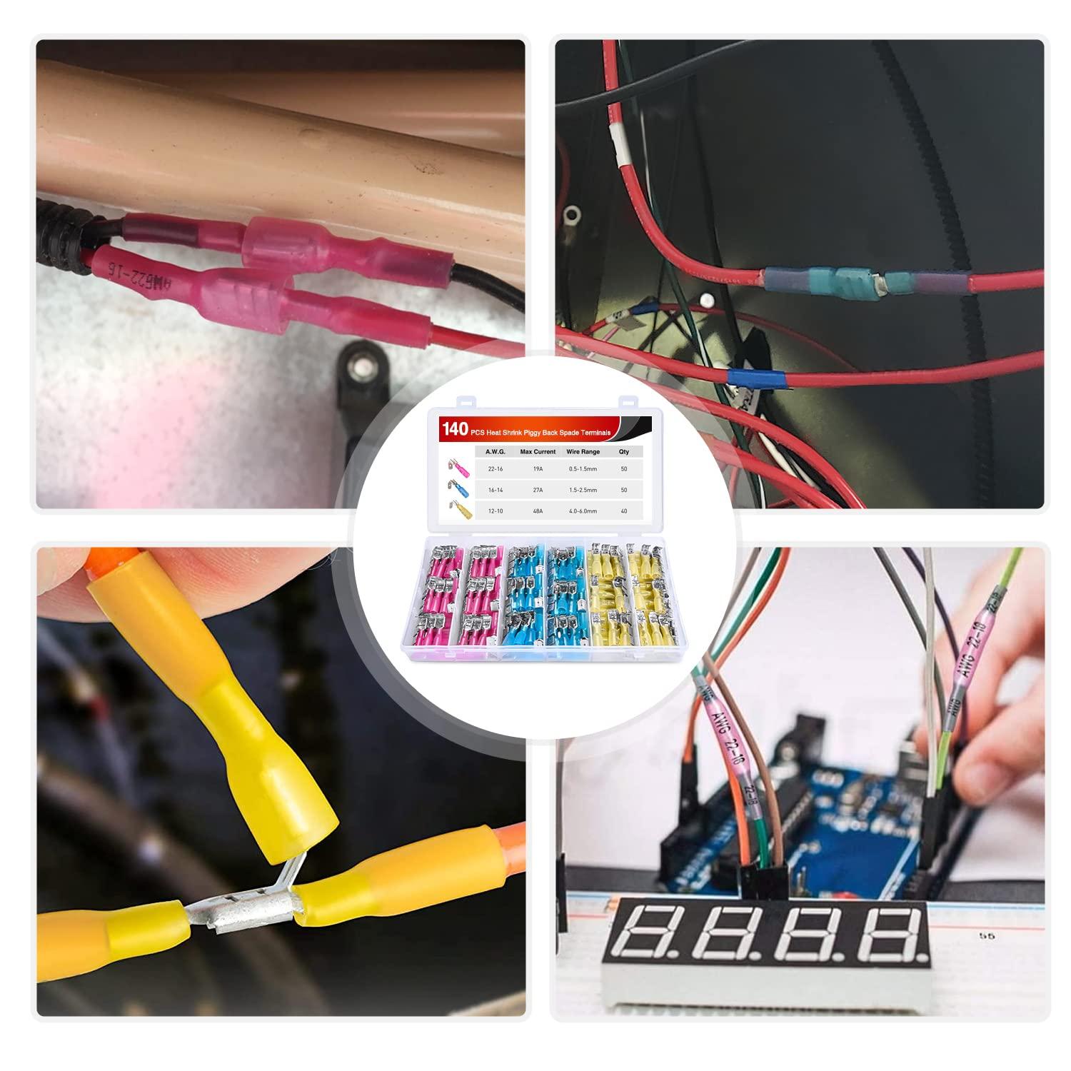 imageNilight  50027R 250 PCS Heat Shrink Spade Connectors Quick Disconnect Wire Connectors Electrical Spade Terminals Heat Shrink Fully Insulated Male and Female Wire Spade Connectors2 Years Warranty140Pcs Piggy Back Terminals