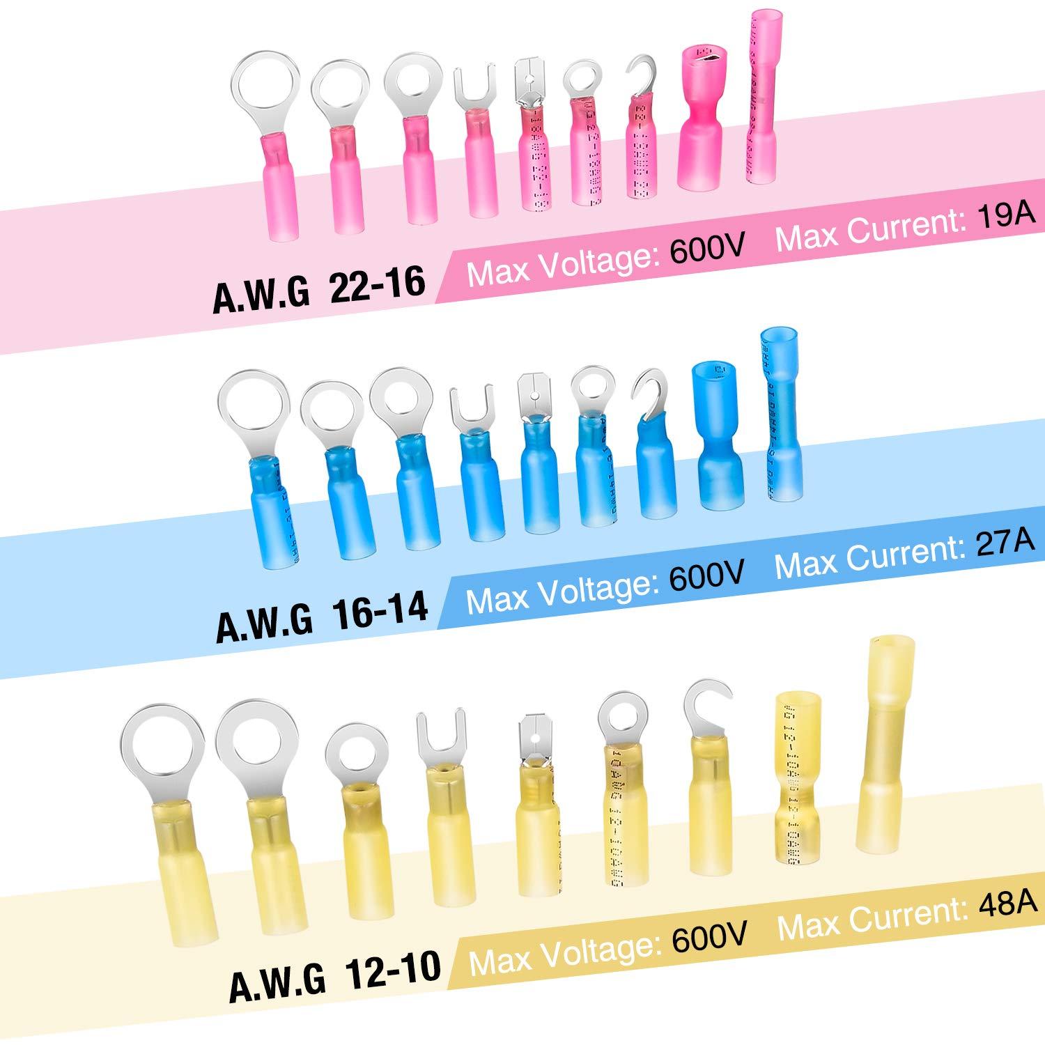 imageNilight  50027R 250 PCS Heat Shrink Spade Connectors Quick Disconnect Wire Connectors Electrical Spade Terminals Heat Shrink Fully Insulated Male and Female Wire Spade Connectors2 Years Warranty270Pcs Mixed Heat Shrink Terminals