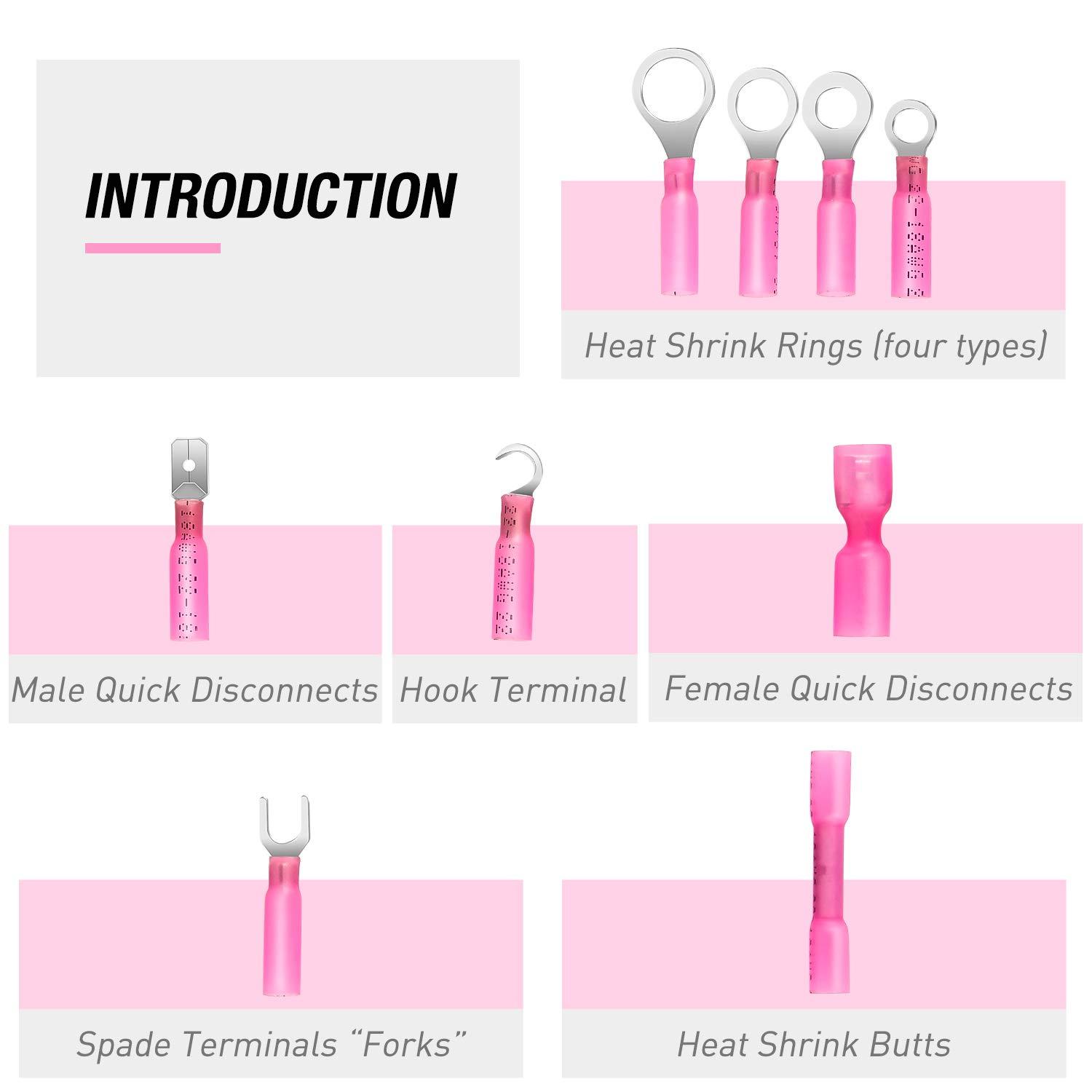 imageNilight  50027R 250 PCS Heat Shrink Spade Connectors Quick Disconnect Wire Connectors Electrical Spade Terminals Heat Shrink Fully Insulated Male and Female Wire Spade Connectors2 Years Warranty270Pcs Mixed Heat Shrink Terminals