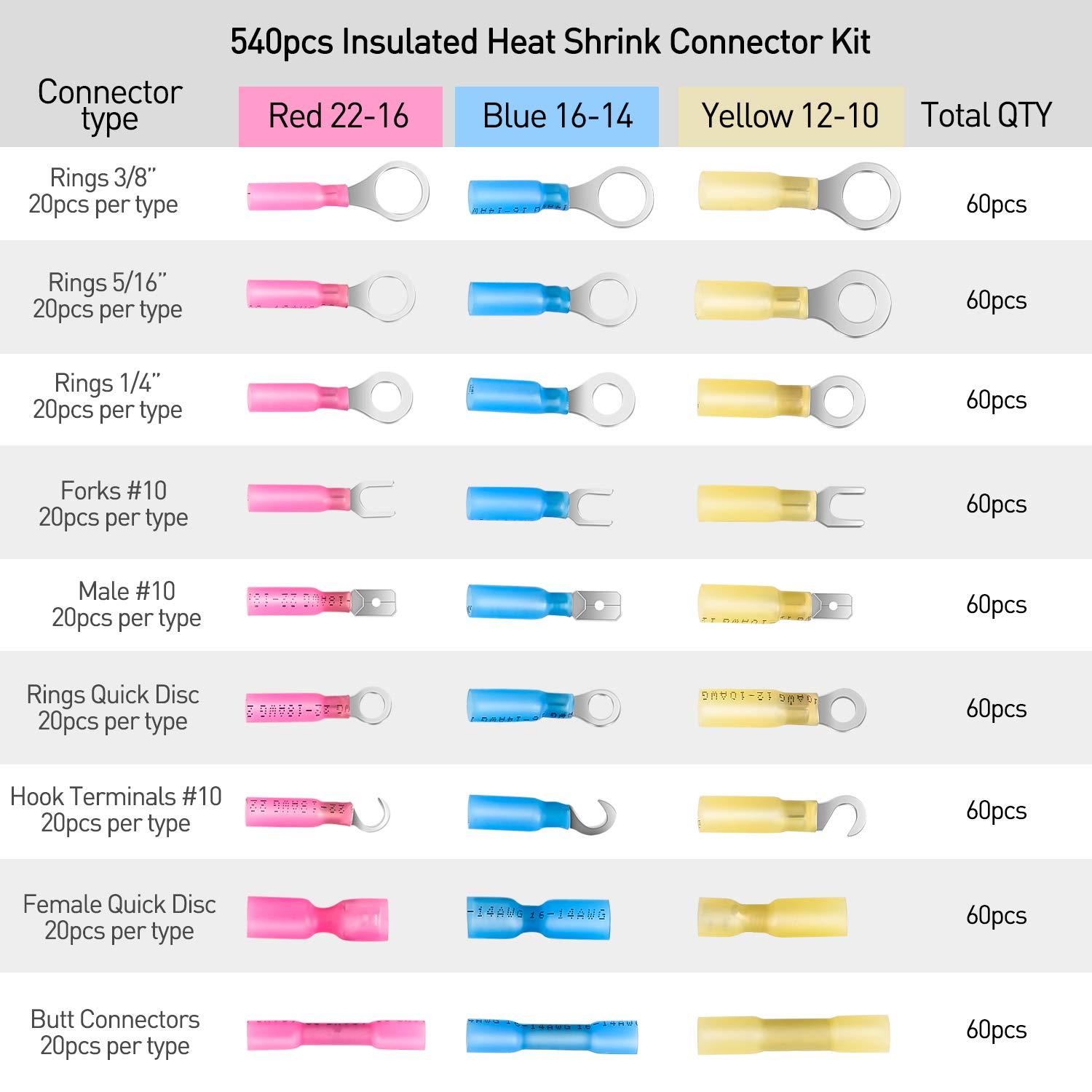 imageNilight  50027R 250 PCS Heat Shrink Spade Connectors Quick Disconnect Wire Connectors Electrical Spade Terminals Heat Shrink Fully Insulated Male and Female Wire Spade Connectors2 Years Warranty540Pcs Mixed Heat Shrink Terminals