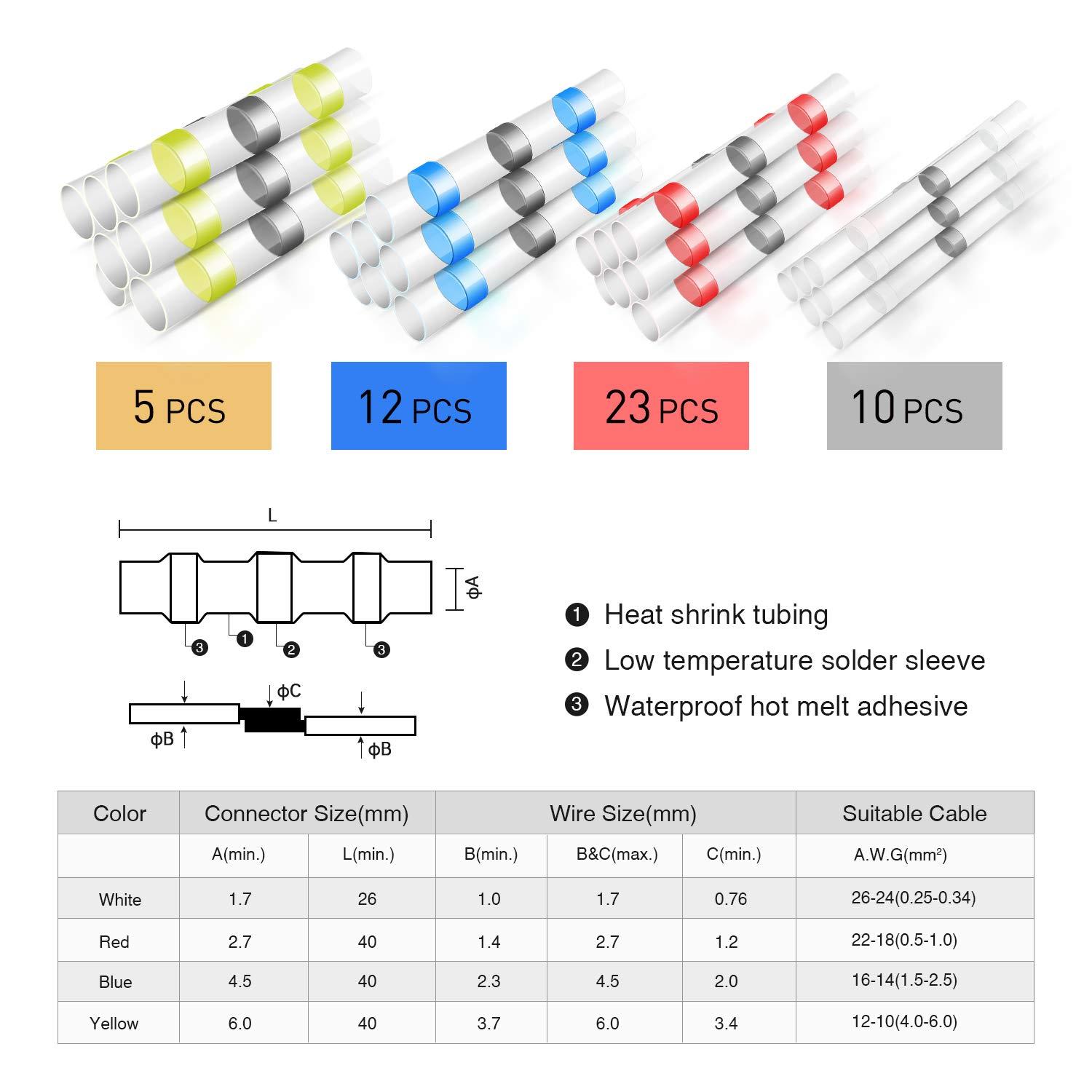 imageNilight  50027R 250 PCS Heat Shrink Spade Connectors Quick Disconnect Wire Connectors Electrical Spade Terminals Heat Shrink Fully Insulated Male and Female Wire Spade Connectors2 Years WarrantyYellow  Blue  Red  White