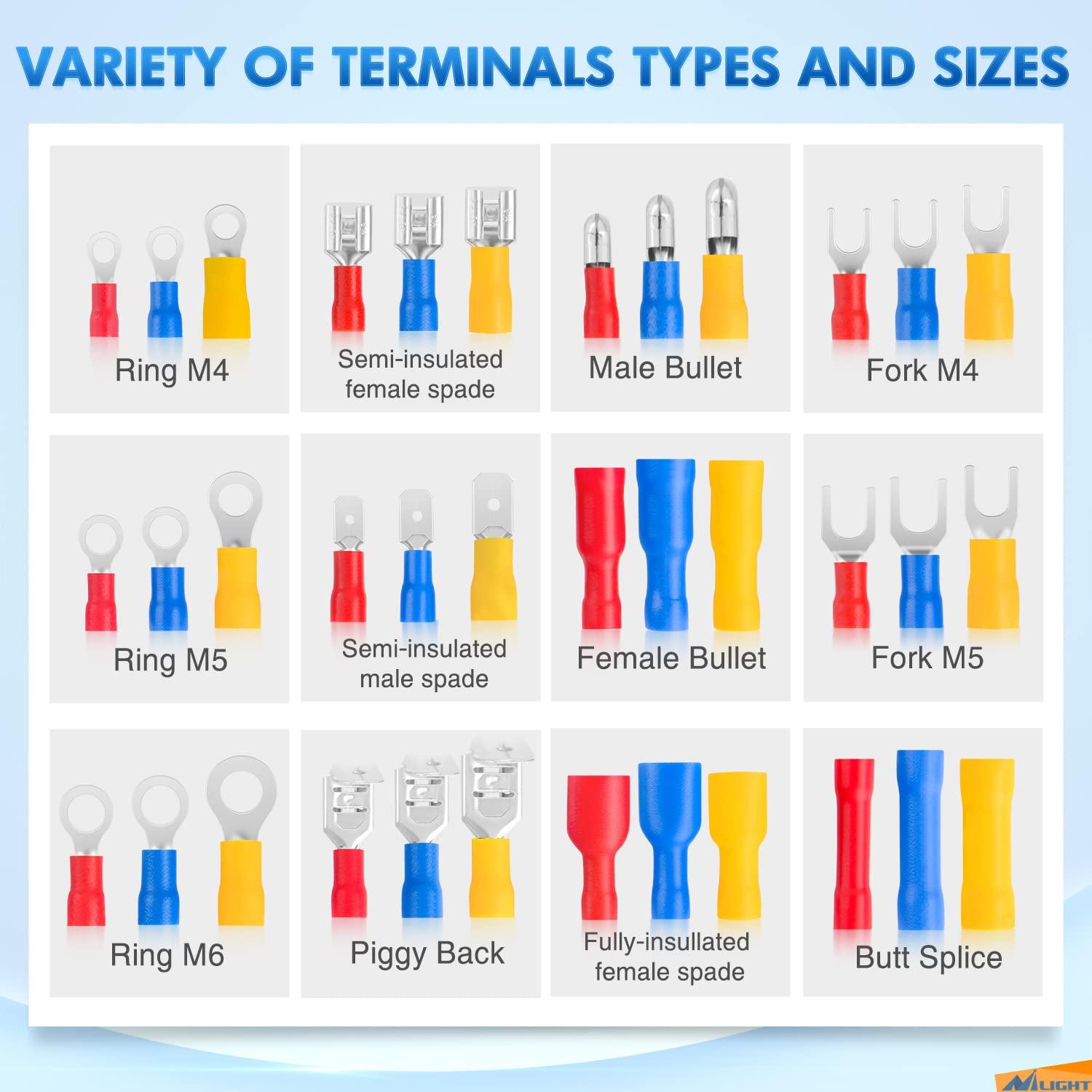 imageNilight  50027R 250 PCS Heat Shrink Spade Connectors Quick Disconnect Wire Connectors Electrical Spade Terminals Heat Shrink Fully Insulated Male and Female Wire Spade Connectors2 Years Warranty1500PCS Mixed Crimp Terminals