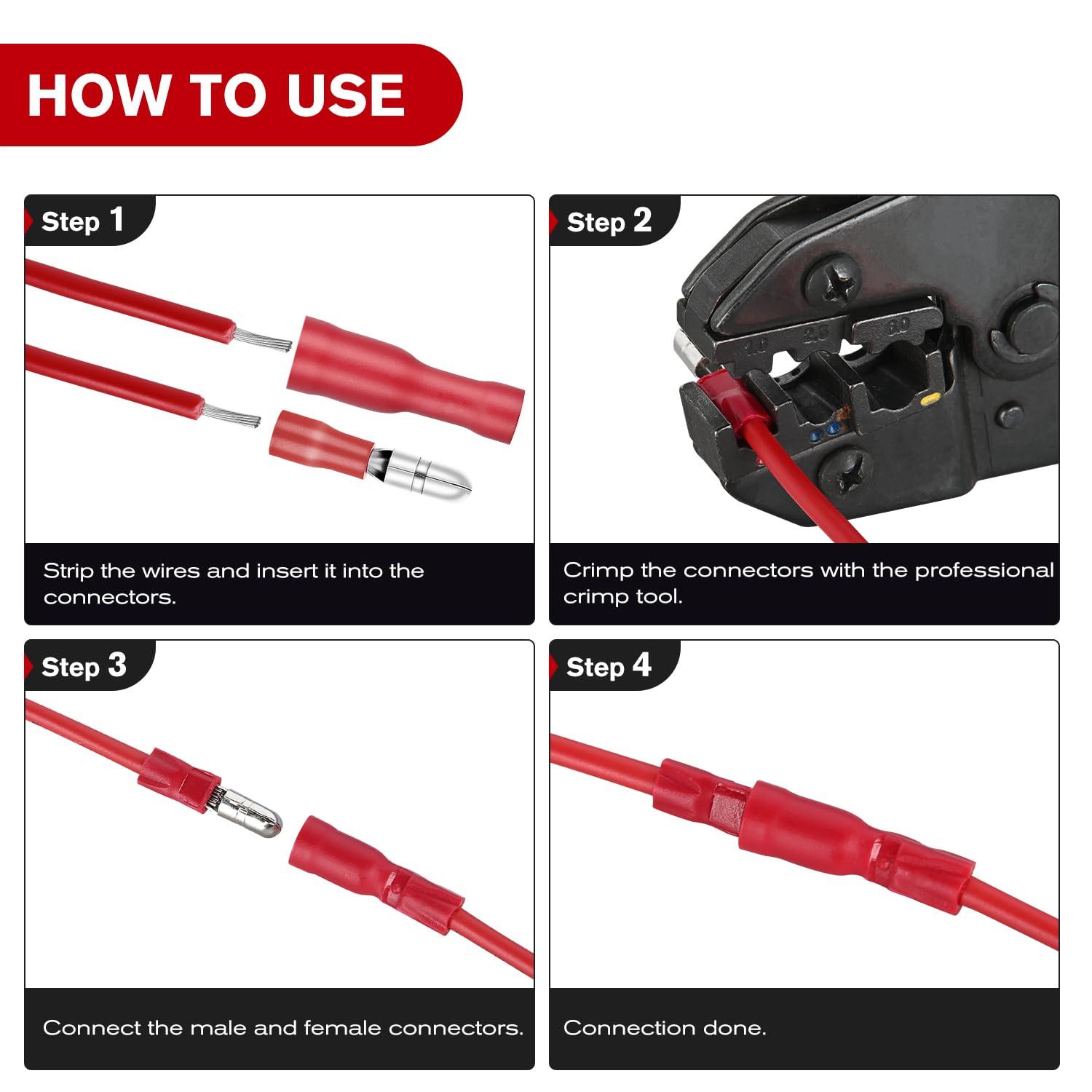 imageNilight  50027R 250 PCS Heat Shrink Spade Connectors Quick Disconnect Wire Connectors Electrical Spade Terminals Heat Shrink Fully Insulated Male and Female Wire Spade Connectors2 Years Warranty200PCS Bullet Terminals