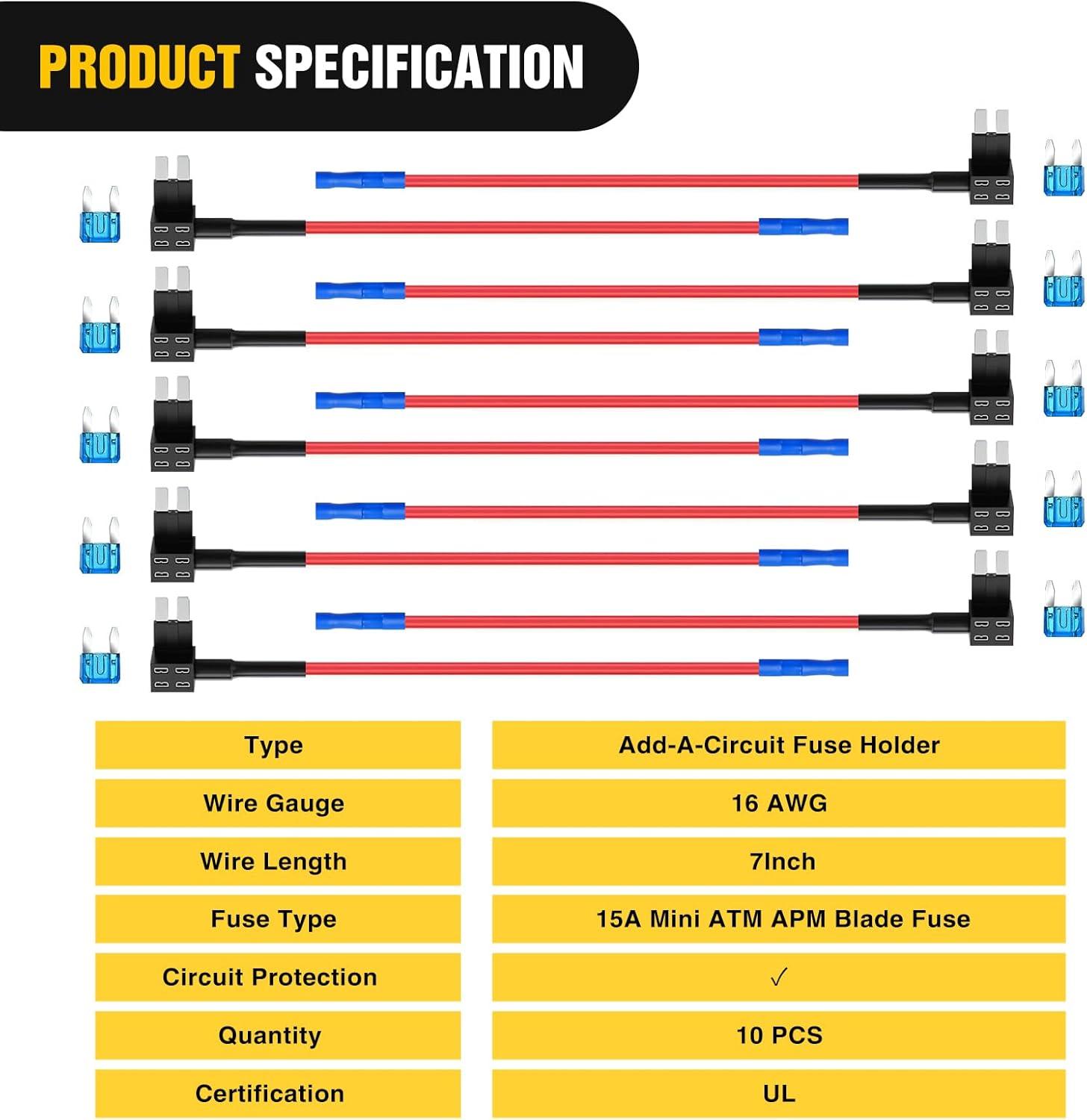 imageNilight  50034R 10 Pack 12V Car AddACircuit Fuse Tap Adapter Mini Atm Apm Blade Fuse Holder with 120 PCS Mini Blade Fuse Assortment Kit 5 75 10 15 20 25 30 AMP for CarsTrucksBoats10Pcs Mini