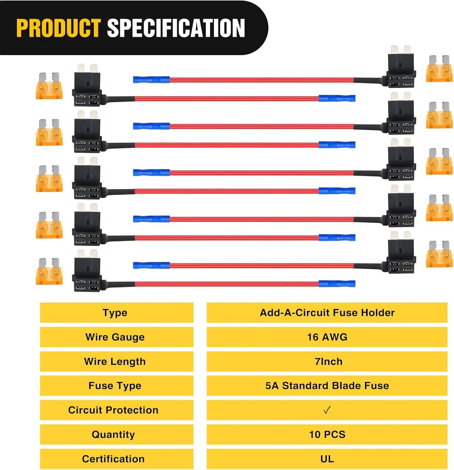 imageNilight  50034R 10 Pack 12V Car AddACircuit Fuse Tap Adapter Mini Atm Apm Blade Fuse Holder with 120 PCS Mini Blade Fuse Assortment Kit 5 75 10 15 20 25 30 AMP for CarsTrucksBoatsMulticolor