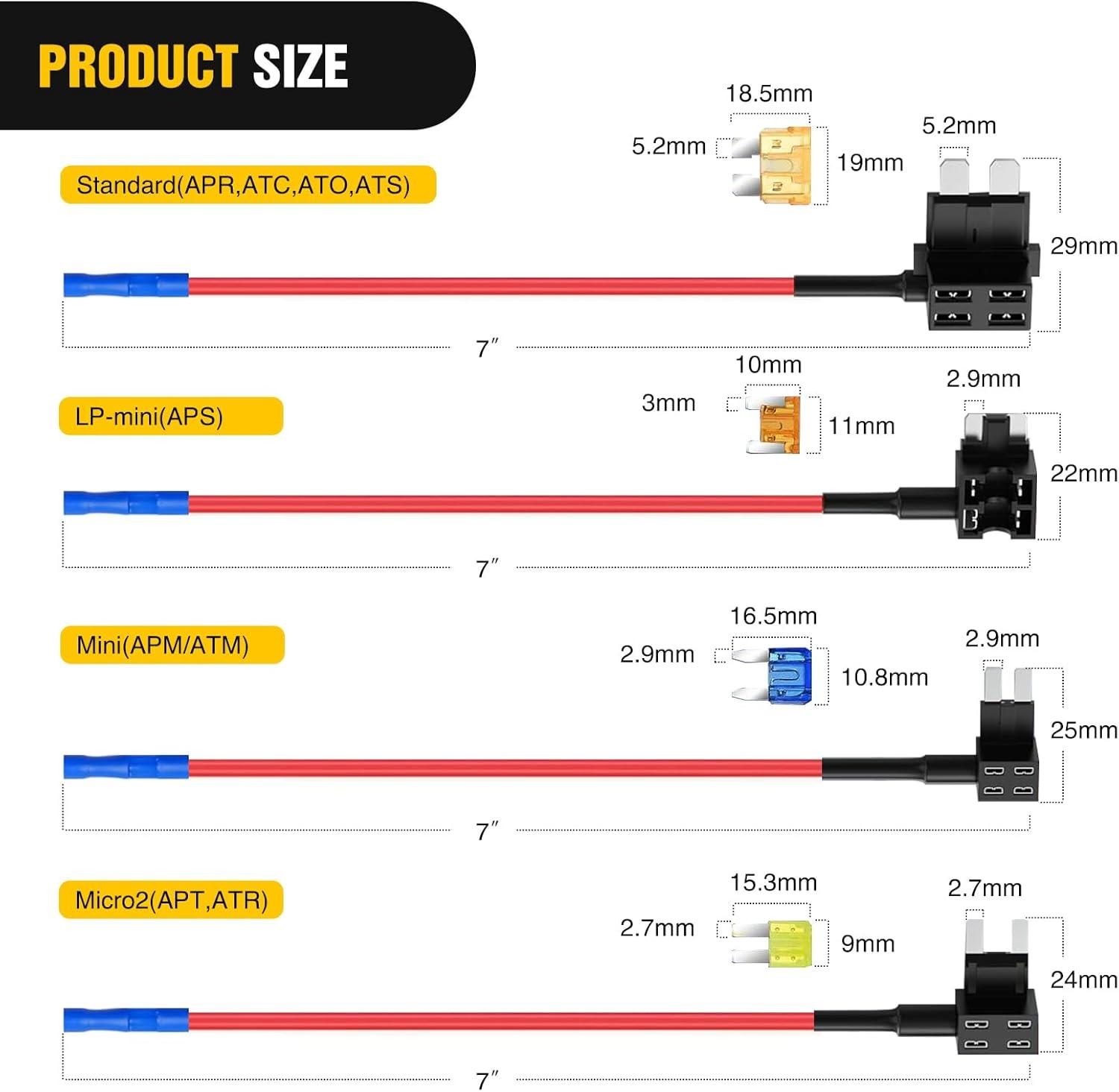 imageNilight  50034R 10 Pack 12V Car AddACircuit Fuse Tap Adapter Mini Atm Apm Blade Fuse Holder with 120 PCS Mini Blade Fuse Assortment Kit 5 75 10 15 20 25 30 AMP for CarsTrucksBoats4 Types24 Packs