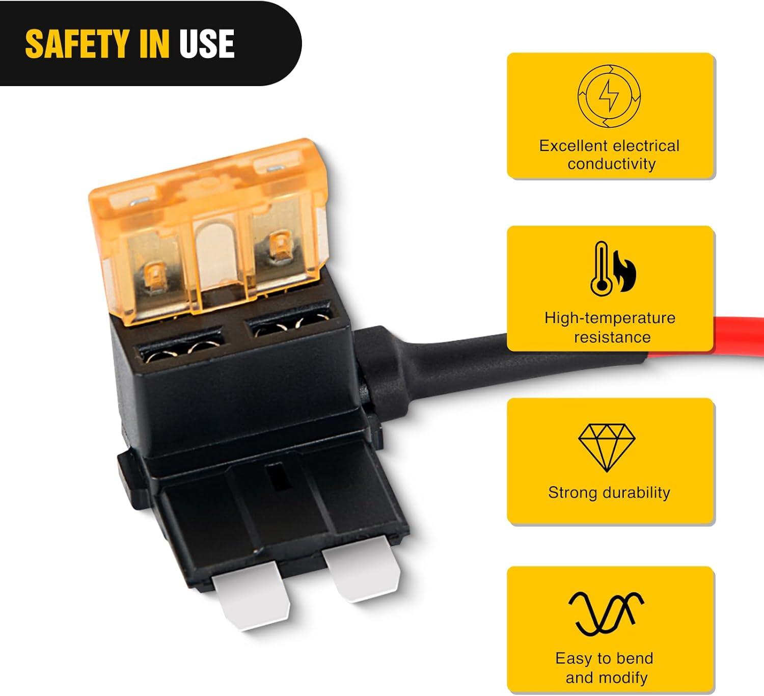 imageNilight  50034R 10 Pack 12V Car AddACircuit Fuse Tap Adapter Mini Atm Apm Blade Fuse Holder with 120 PCS Mini Blade Fuse Assortment Kit 5 75 10 15 20 25 30 AMP for CarsTrucksBoatsMulticolor