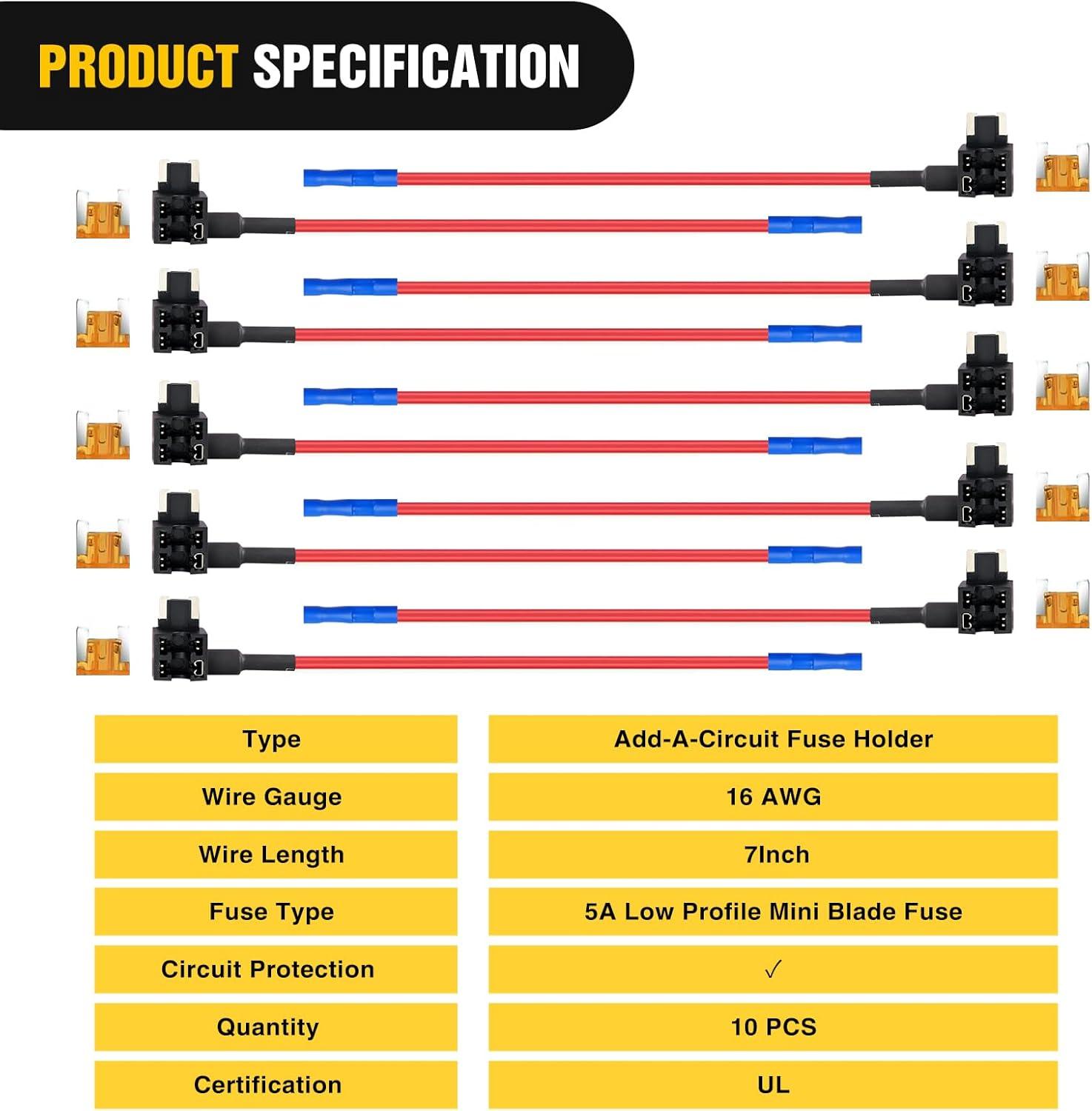 imageNilight  50034R 10 Pack 12V Car AddACircuit Fuse Tap Adapter Mini Atm Apm Blade Fuse Holder with 120 PCS Mini Blade Fuse Assortment Kit 5 75 10 15 20 25 30 AMP for CarsTrucksBoats10Pcs Low Profile Mini