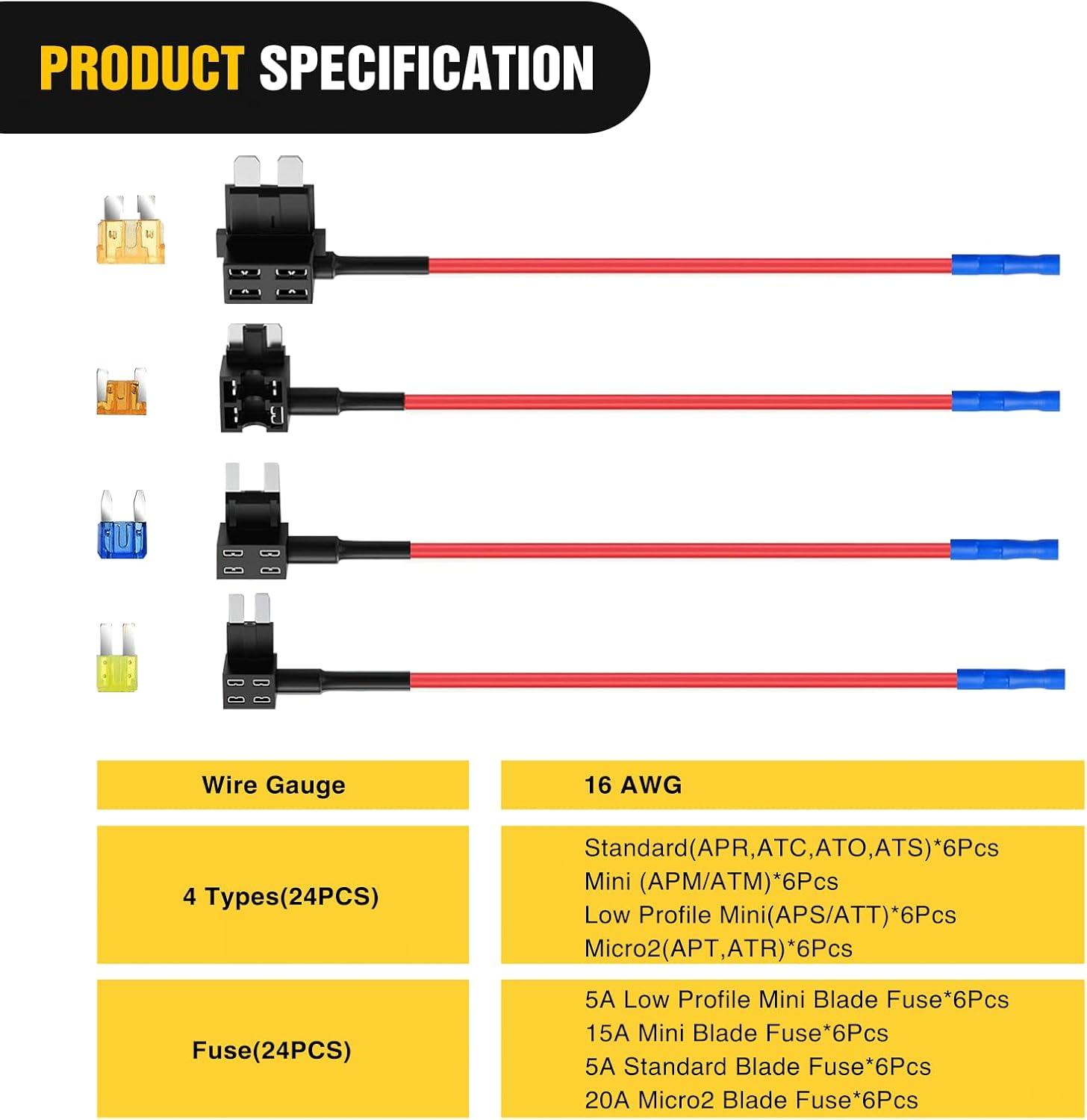 imageNilight  50034R 10 Pack 12V Car AddACircuit Fuse Tap Adapter Mini Atm Apm Blade Fuse Holder with 120 PCS Mini Blade Fuse Assortment Kit 5 75 10 15 20 25 30 AMP for CarsTrucksBoats4 Types24 Packs