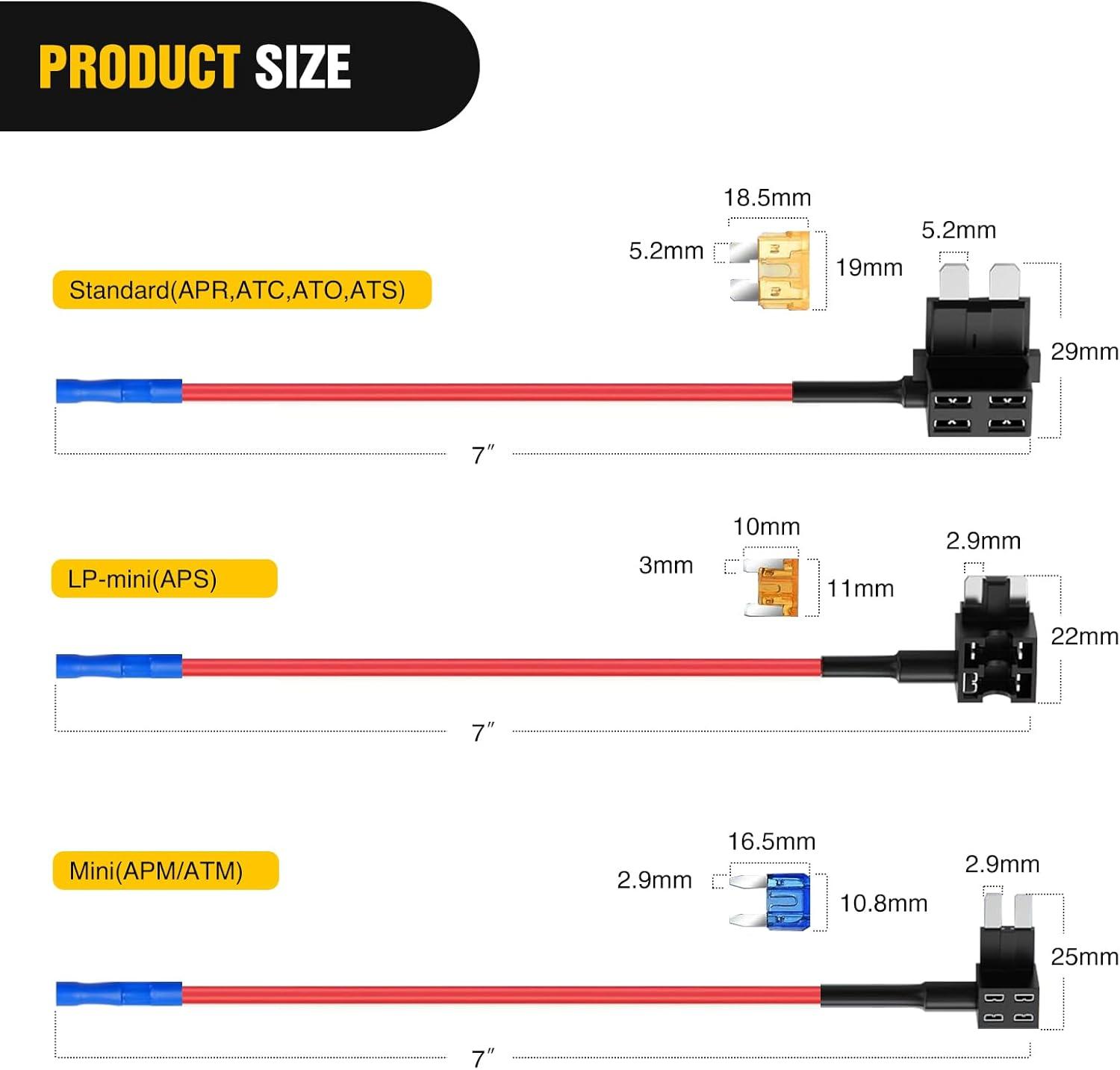 imageNilight  50034R 10 Pack 12V Car AddACircuit Fuse Tap Adapter Mini Atm Apm Blade Fuse Holder with 120 PCS Mini Blade Fuse Assortment Kit 5 75 10 15 20 25 30 AMP for CarsTrucksBoats3 Types10 Packs