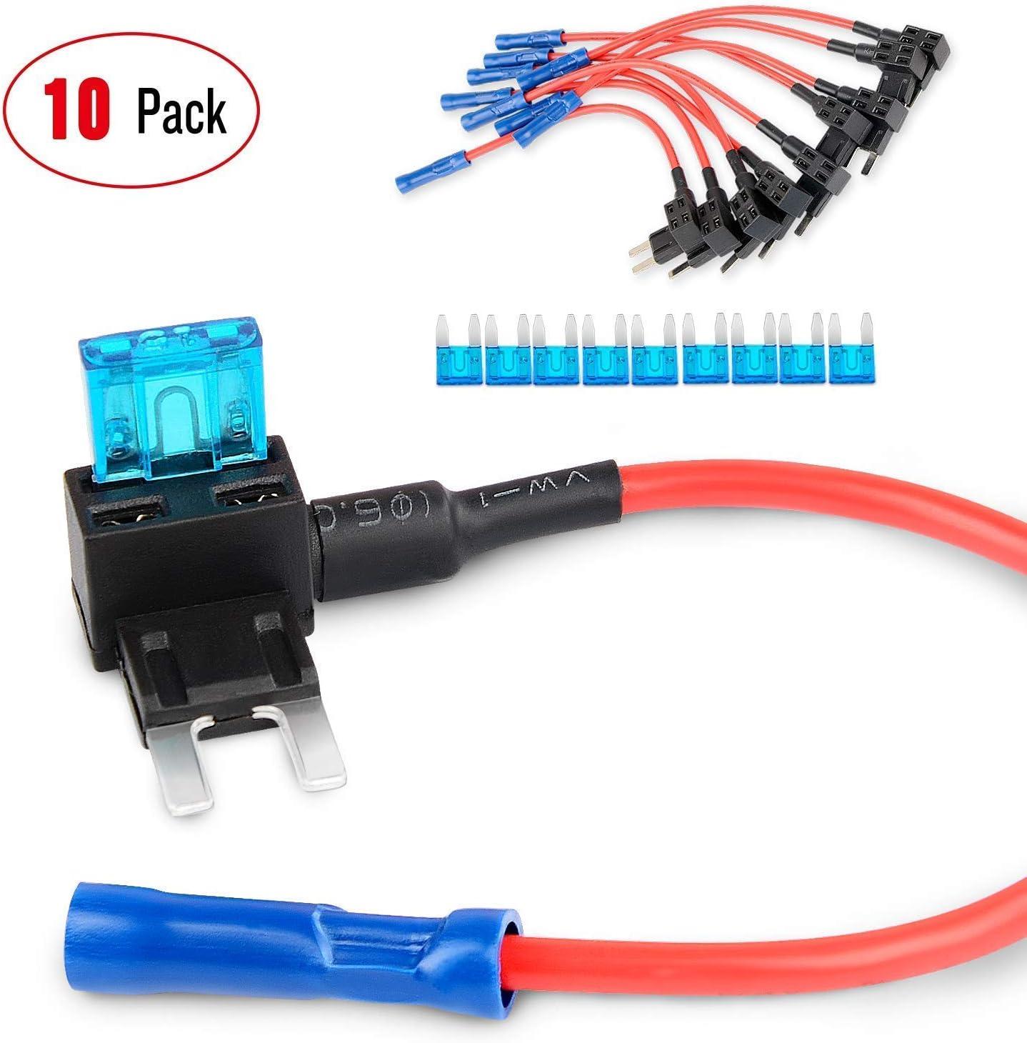 imageNilight  50034R 10 Pack 12V Car AddACircuit Fuse Tap Adapter Mini Atm Apm Blade Fuse Holder with 120 PCS Mini Blade Fuse Assortment Kit 5 75 10 15 20 25 30 AMP for CarsTrucksBoats10PCS Fuse Tap120 PCS Mini Fuse