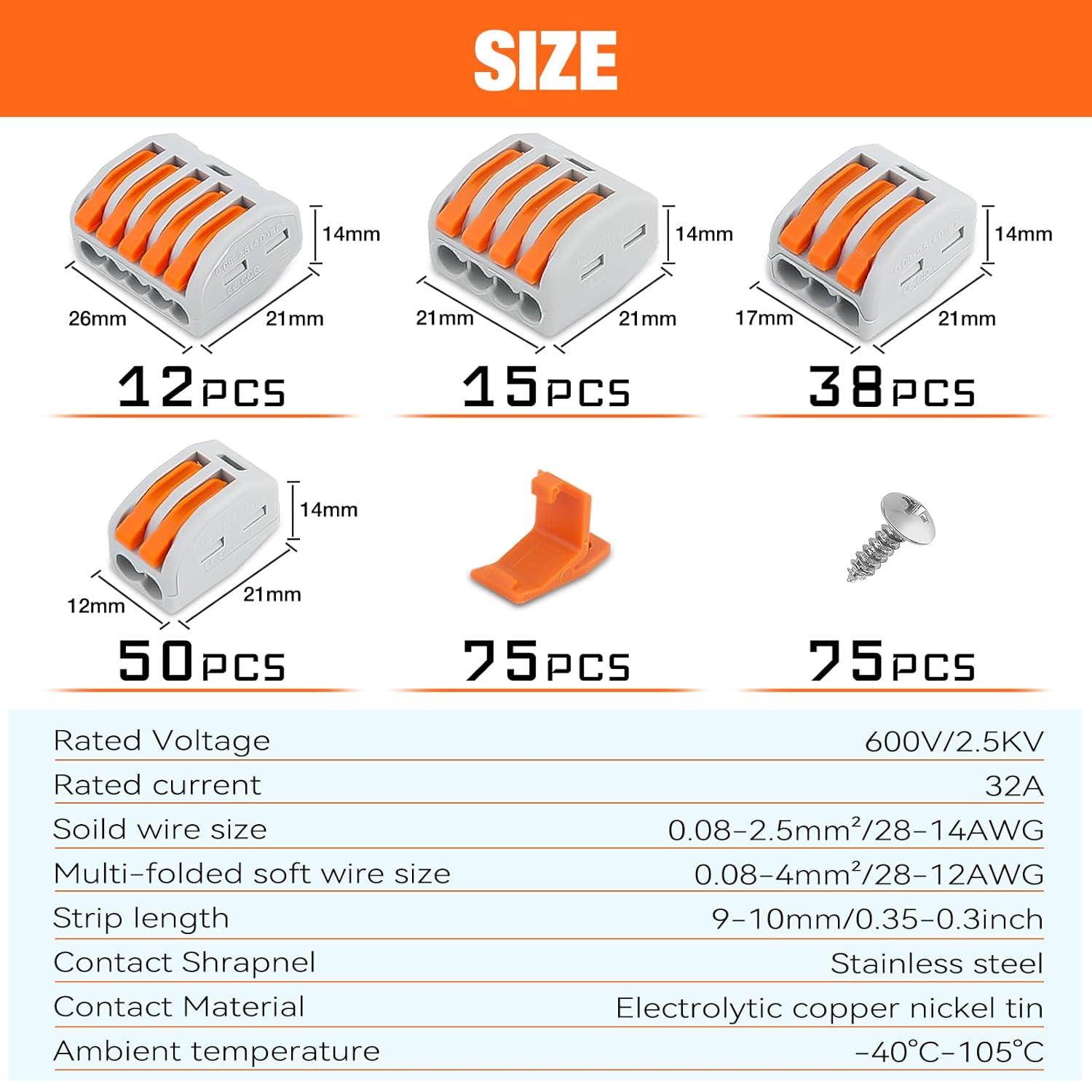 imageNilight  50036R Closed End Crimp Terminal 300 pcs 221616141210 Gauge Nylon Wire Connector Kit2 Years Warranty115Pcs Lever Wire Connectors