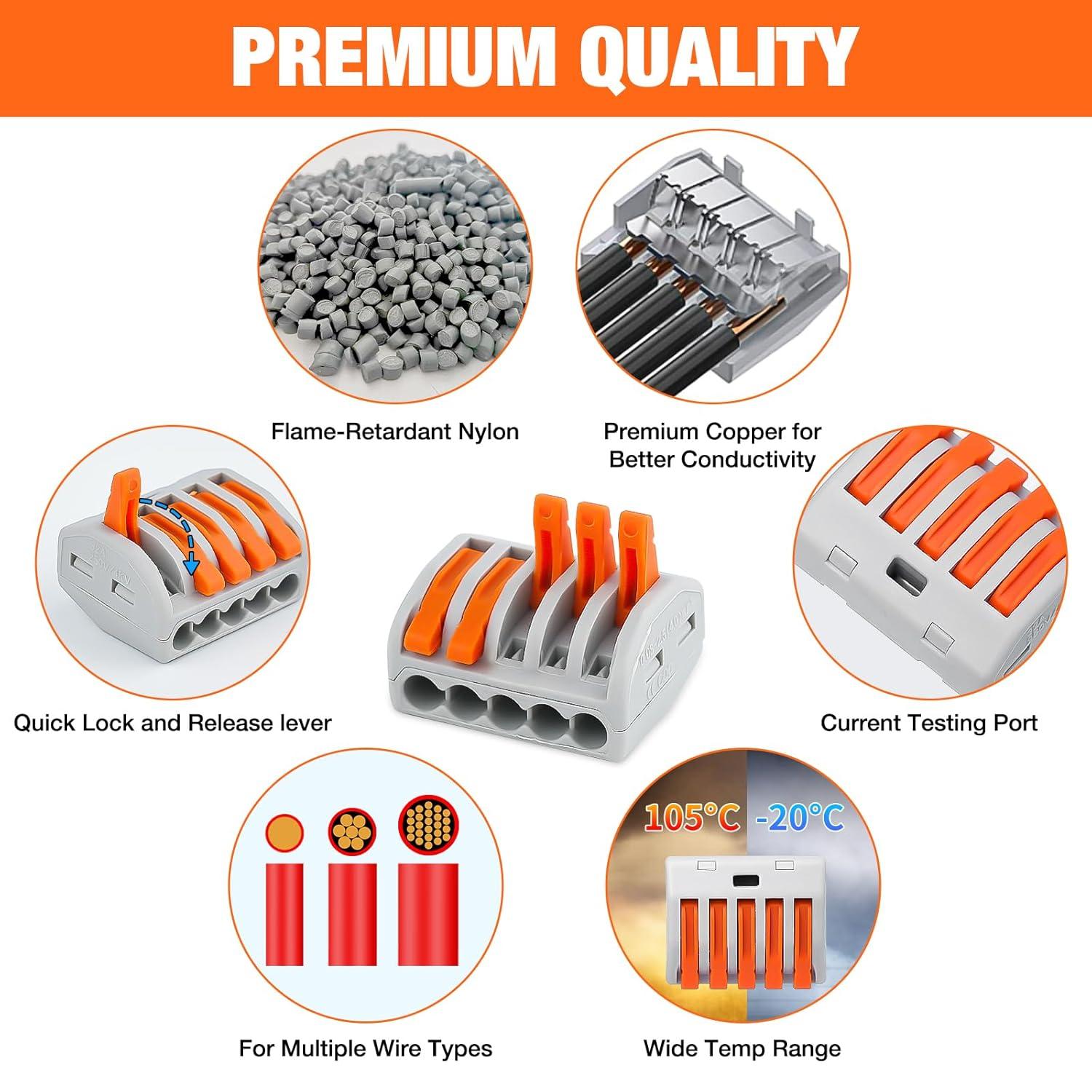 imageNilight  50036R Closed End Crimp Terminal 300 pcs 221616141210 Gauge Nylon Wire Connector Kit2 Years Warranty115Pcs Lever Wire Connectors