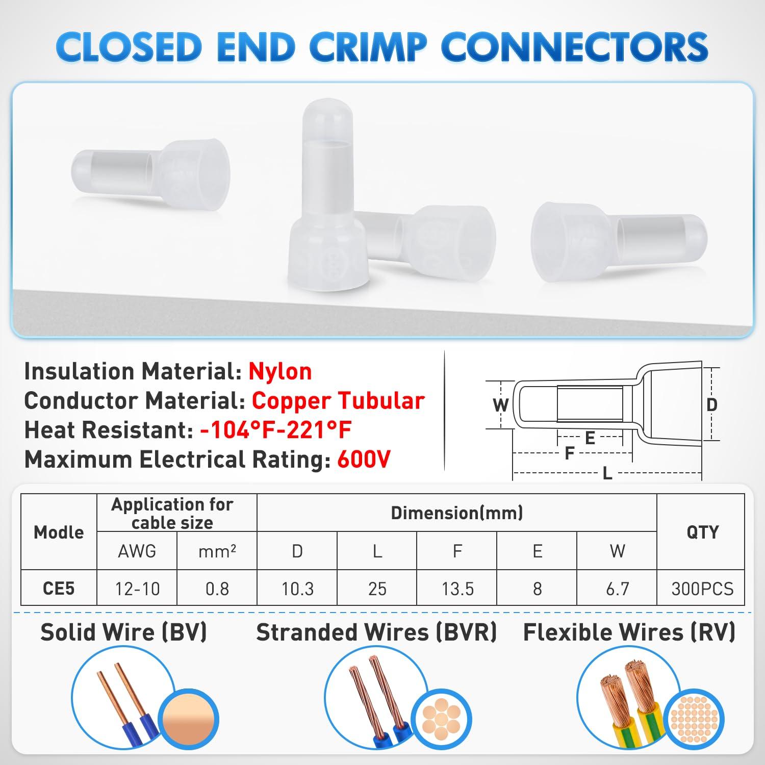 imageNilight  50036R Closed End Crimp Terminal 300 pcs 221616141210 Gauge Nylon Wire Connector Kit2 Years Warranty300PCS 1210 Terminals