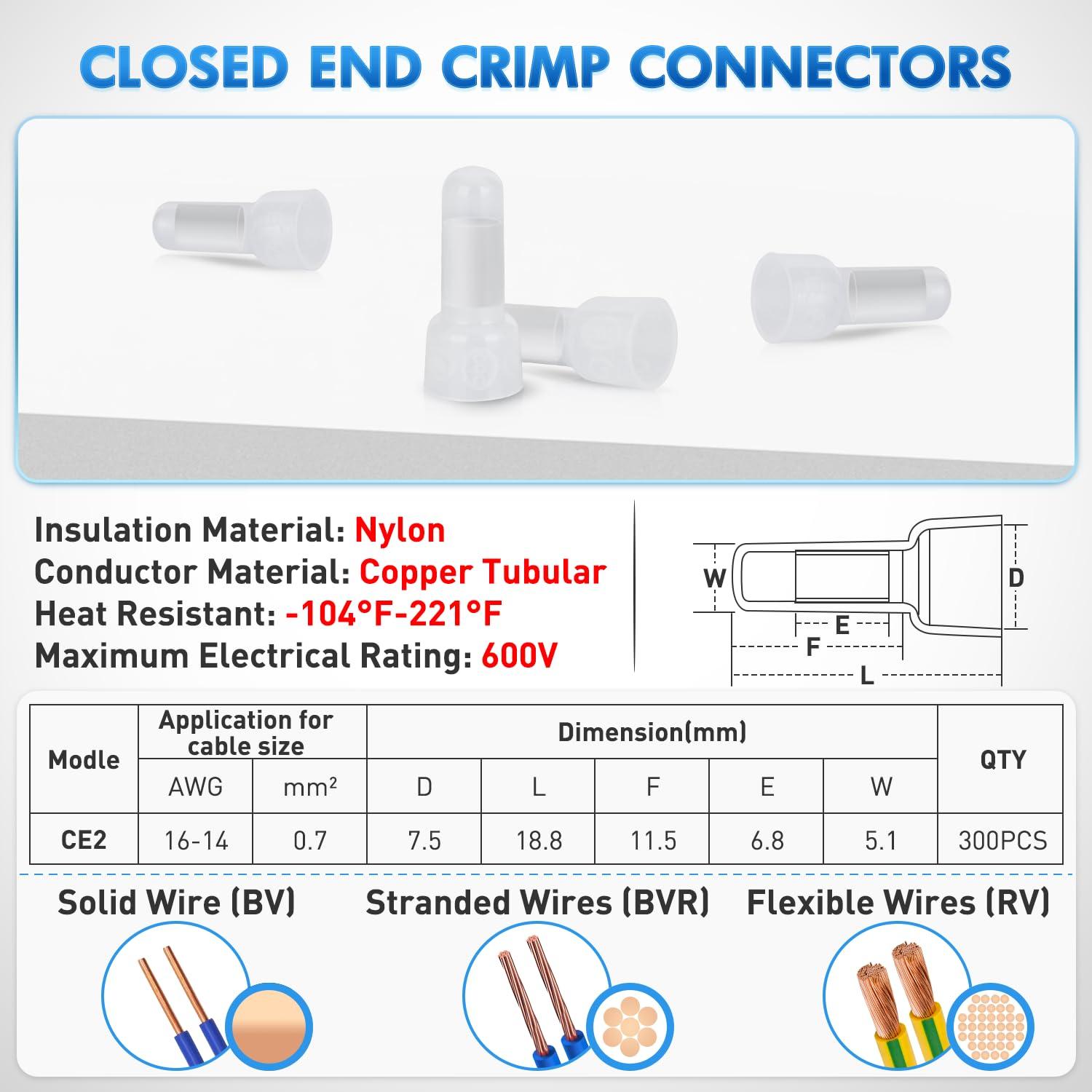 imageNilight  50036R Closed End Crimp Terminal 300 pcs 221616141210 Gauge Nylon Wire Connector Kit2 Years Warranty300PCS 1614 Terminals