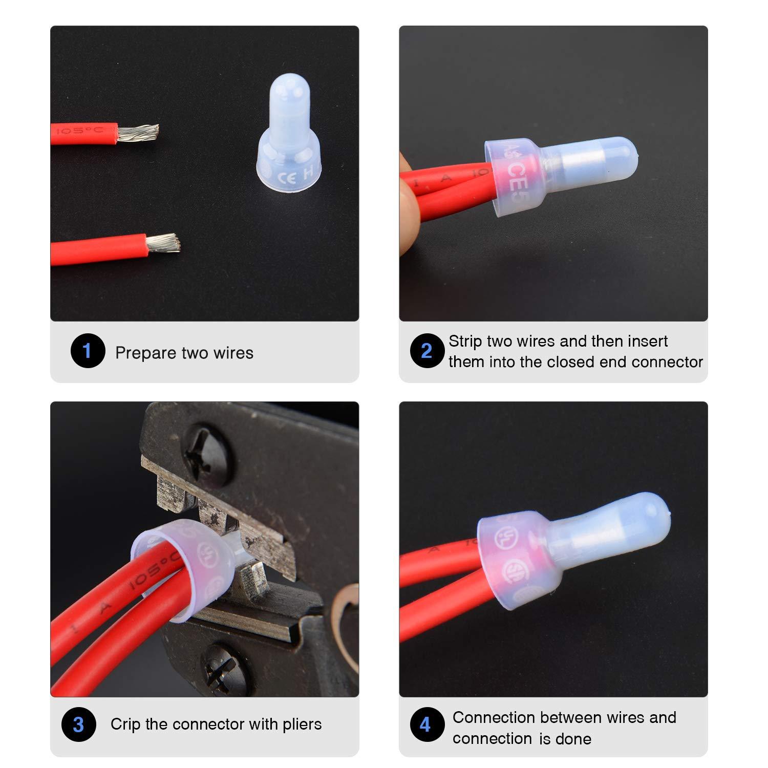 imageNilight  50036R Closed End Crimp Terminal 300 pcs 221616141210 Gauge Nylon Wire Connector Kit2 Years Warranty300Pcs Closed End Crimp Terminal